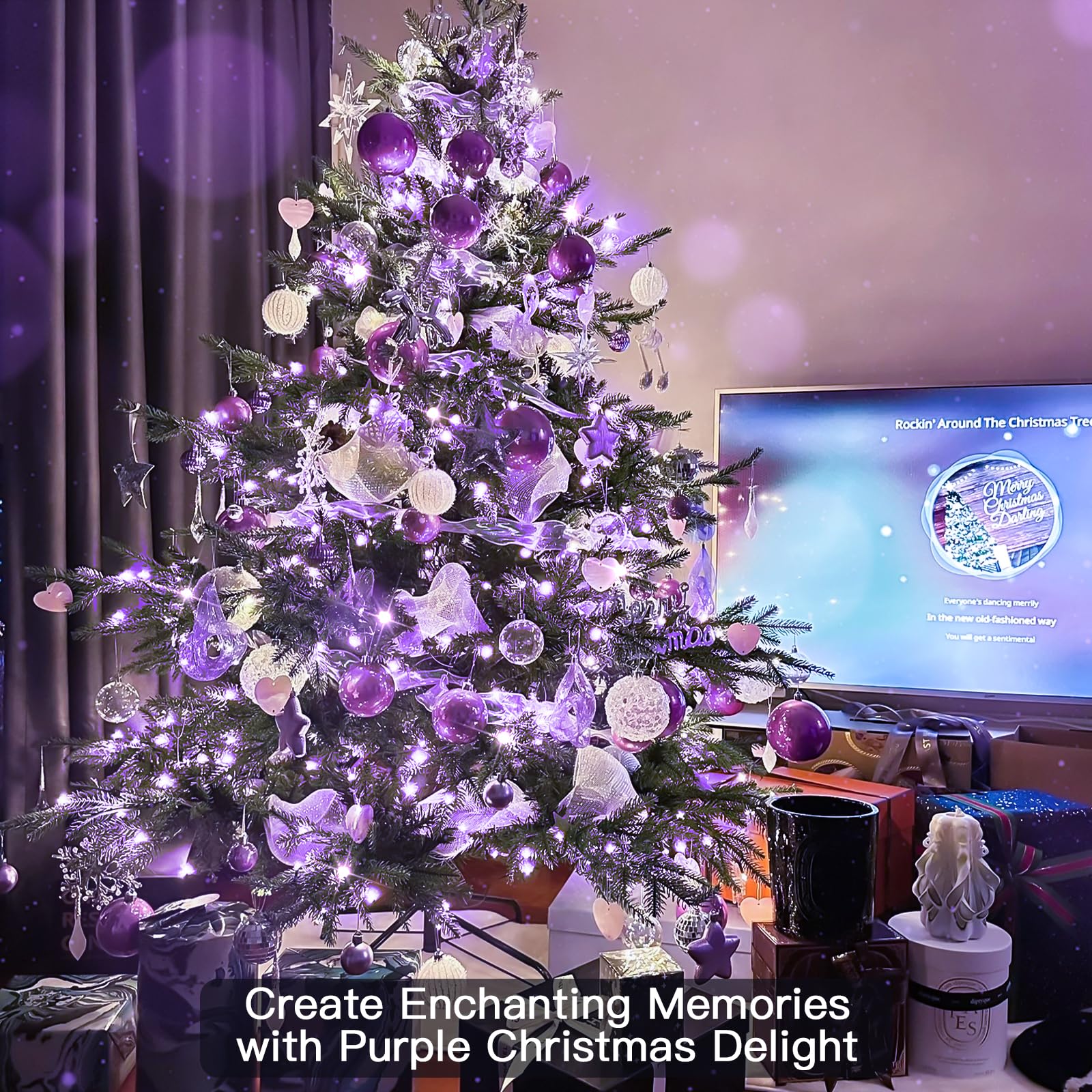 Suddus 66ft 200 LED Purple Christmas Lights Battery Operated - Waterproof Twinkle Fairy String Lights for Indoor Outdoor Decor, Christmas Tree, Garland, Bedroom, Backyard, Porch, Yard, Party, Wedding, Garden, Patio, Holiday Decorations