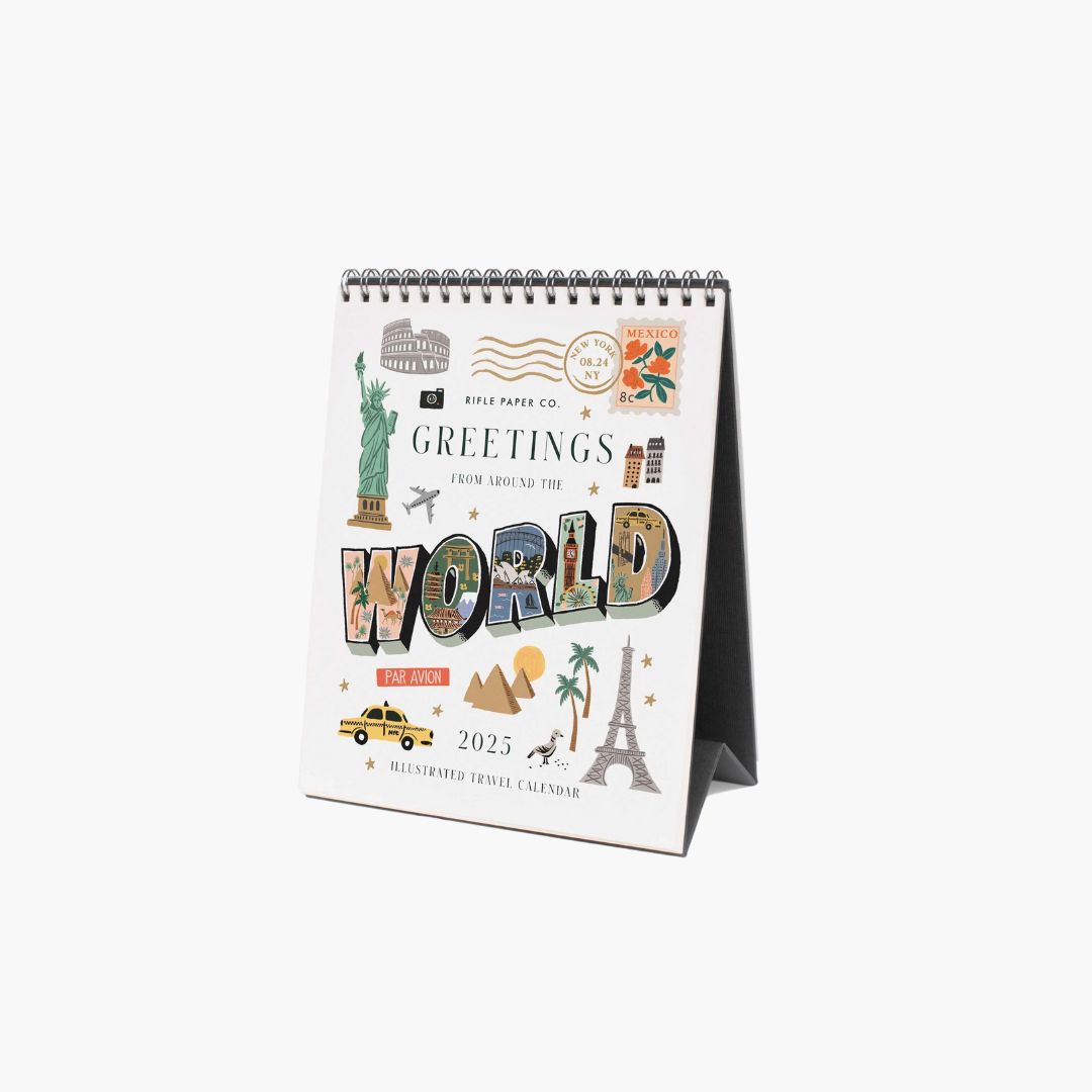 2025 World Travel Desk Calendar - Inspirational Greetings from 50 Countries - Perfect for Office, Home & Gift Giving - Stay Organized & Motivated Daily