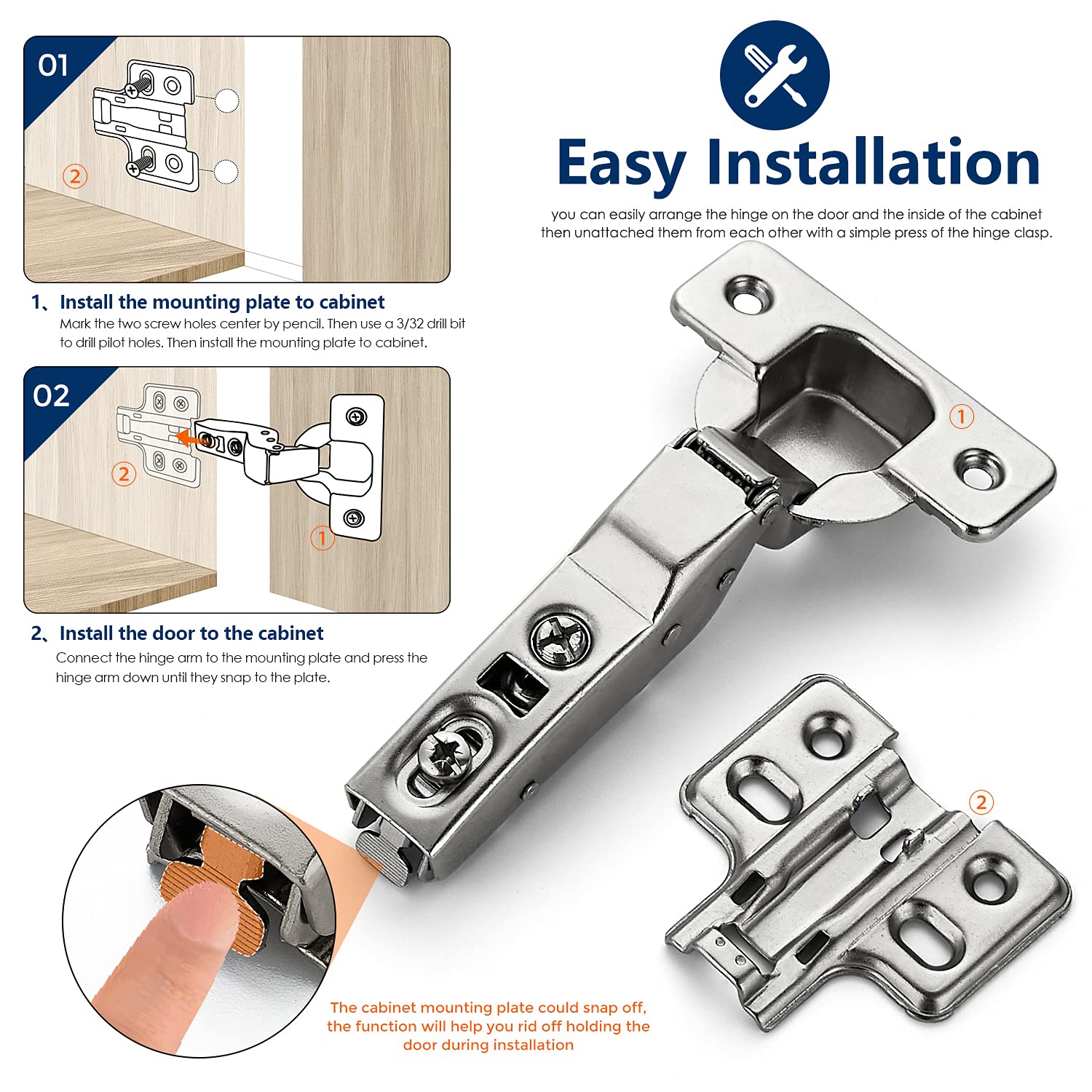 60 Pack 30 Pairs Soft Close Cabinet Hinges - Half Overlay Concealed Cup Hinges for European Style Frameless Kitchen Cabinets - Adjustable Heavy Duty Hinges for Smooth Quiet Door Closing (Perfect for Kitchen Renovation & Cabinet Upgrades)