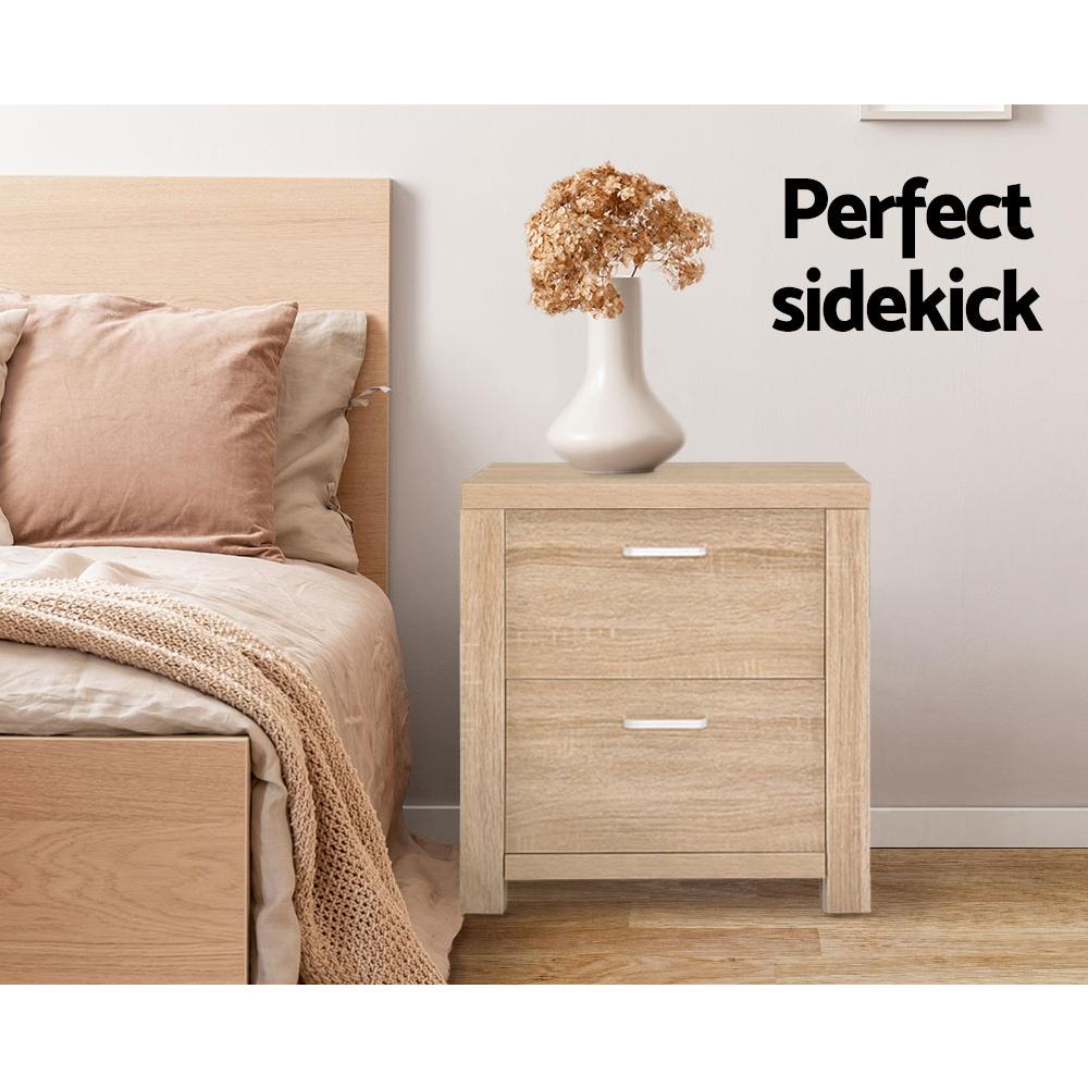 Modern Wooden Nightstand with Drawer - Bedside Table Lamp Stand, Beige Finish for Bedroom, Living Room, or Office Use