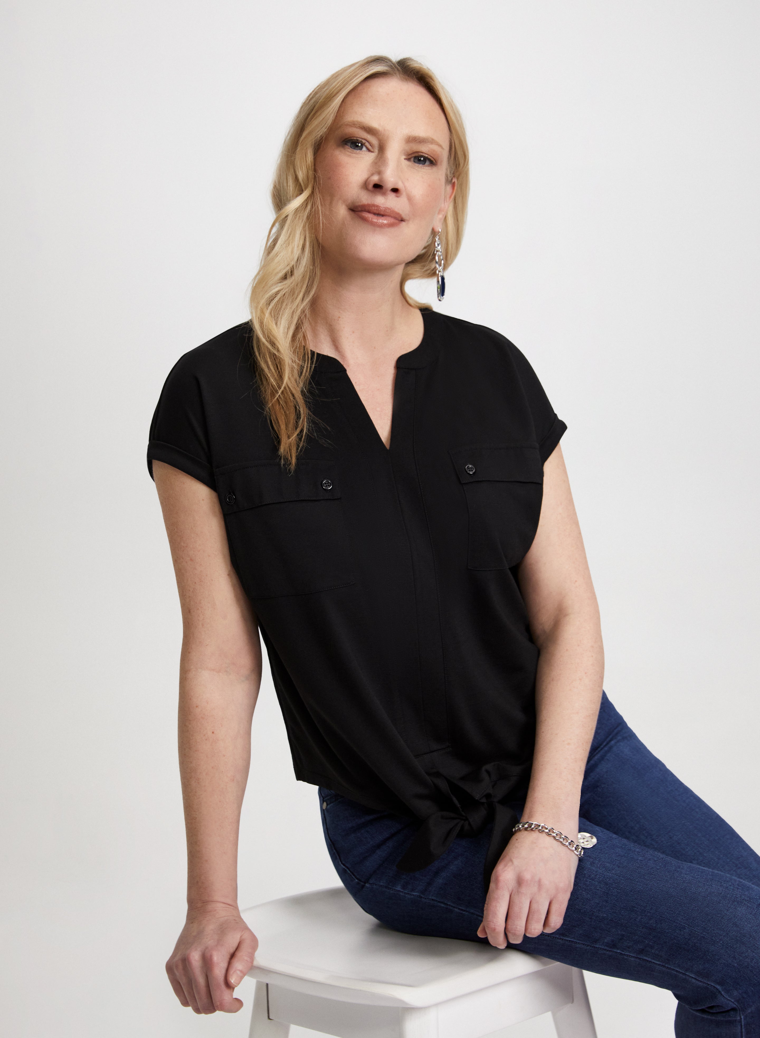 Stylish Flap Pocket Detail Top for Women - Trendy Casual Blouse for Everyday Wear, Office & Outings