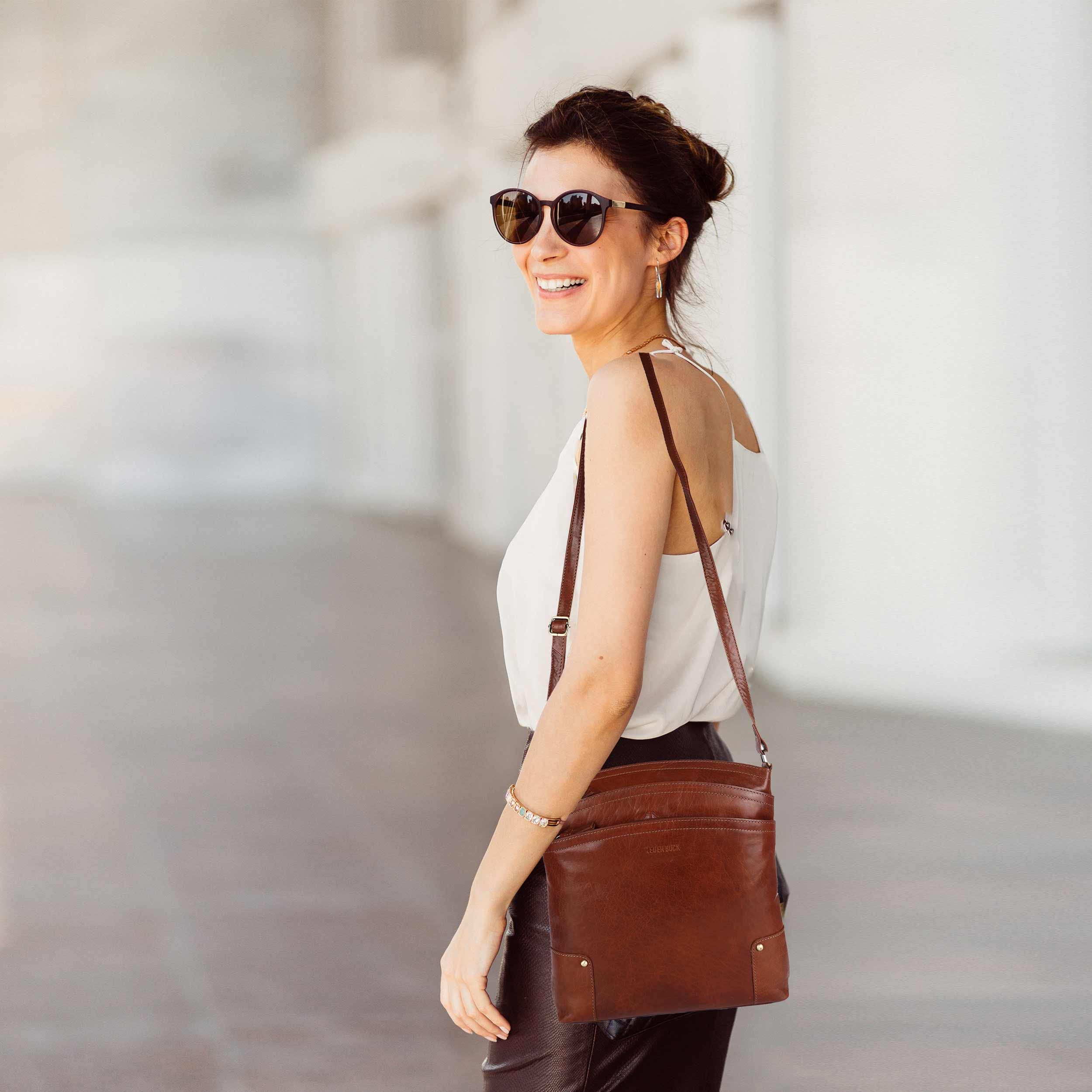 Premium Genuine Leather Women's Crossbody Bag - Triple Zip Sling Shoulder Purse for Work, Travel & Everyday Use