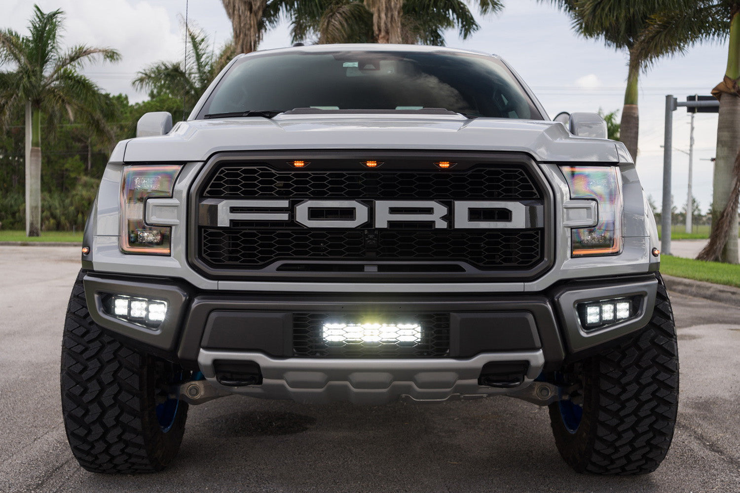120W Triple LED Fog Light Kit with Lower Bumper Bracket & Wiring Harness - Compatible with 2017-2020 Ford Raptor | Off-Road Adventure, Night Driving, Enhanced Visibility