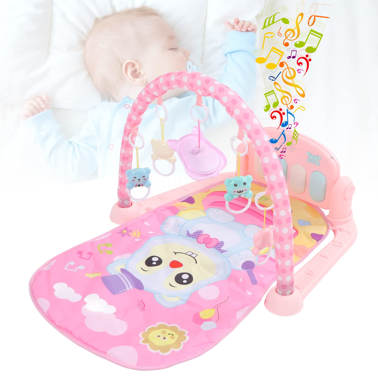 **Soft Pink Baby Play Mat with Music & Toys - Newborn Activity Gym for Tummy Time & Crawling - Perfect Gift for Infants (Ideal for Nursery, Daycare & Playtime)**
