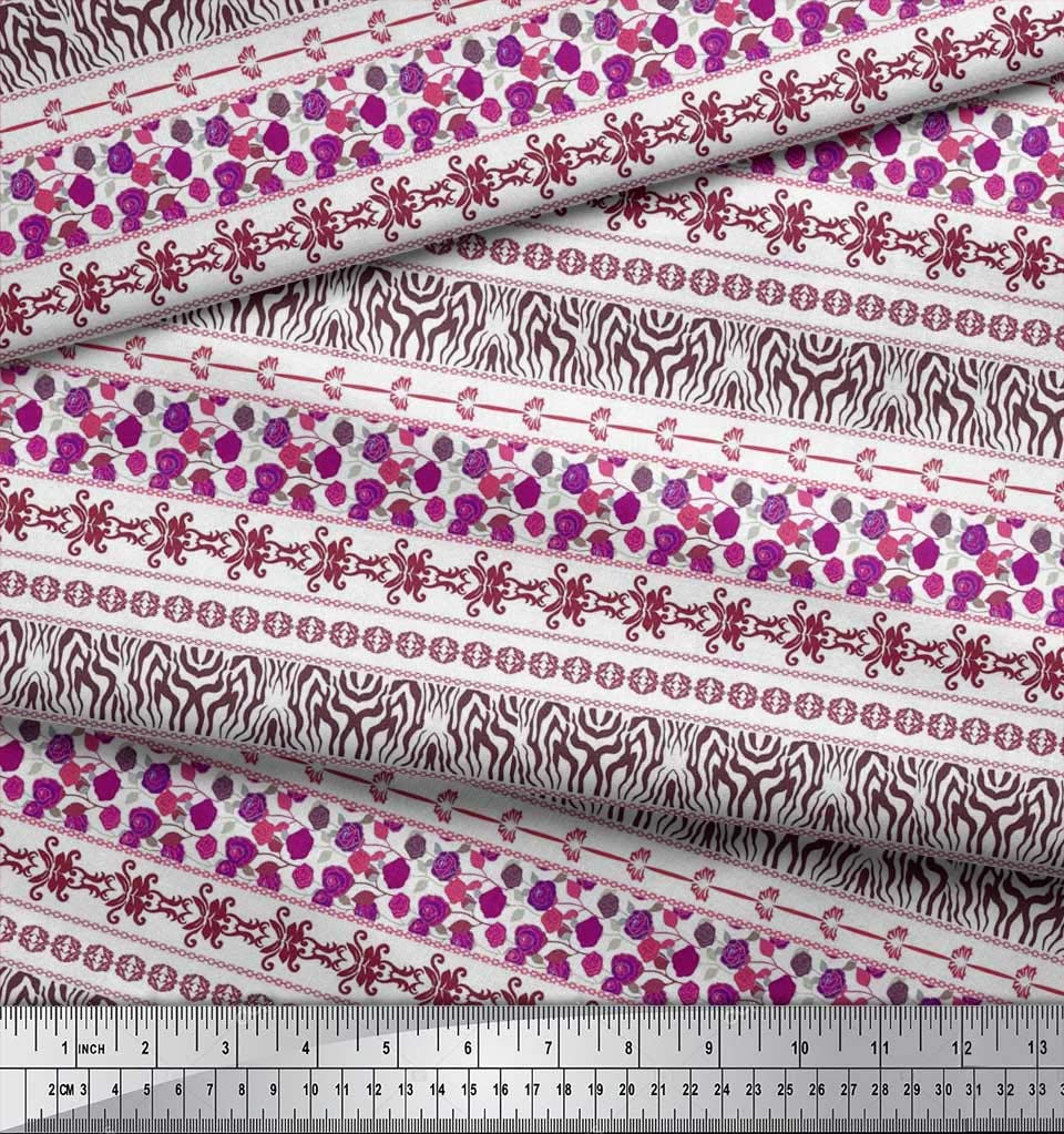 Soimoi Rayon Purple Fabric by The Yard - 42 Inch Wide - Rose & Animal Skin Patchwork Printed Fabric for DIY Dresses, Skirts, and Home Decor - Romantic and Edgy Style