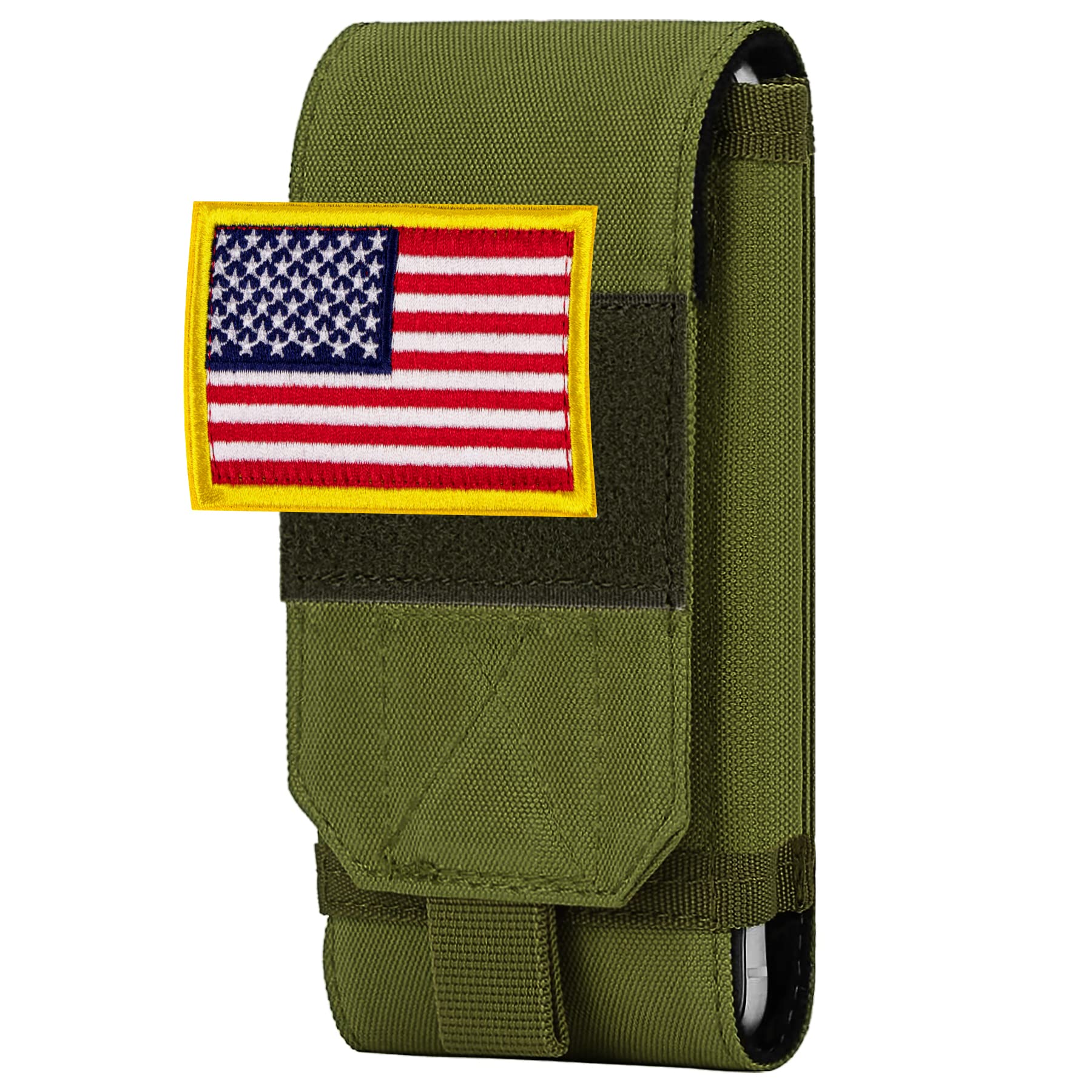IronSeals Tactical Molle Phone Case - Heavy Duty Belt Holster Pouch with Flag Patch for iPhone 16/15/14/13/12 Pro Max & Galaxy S24 Ultra - Military-Grade Phone Holder for Outdoor, Hiking, Camping & Everyday Carry