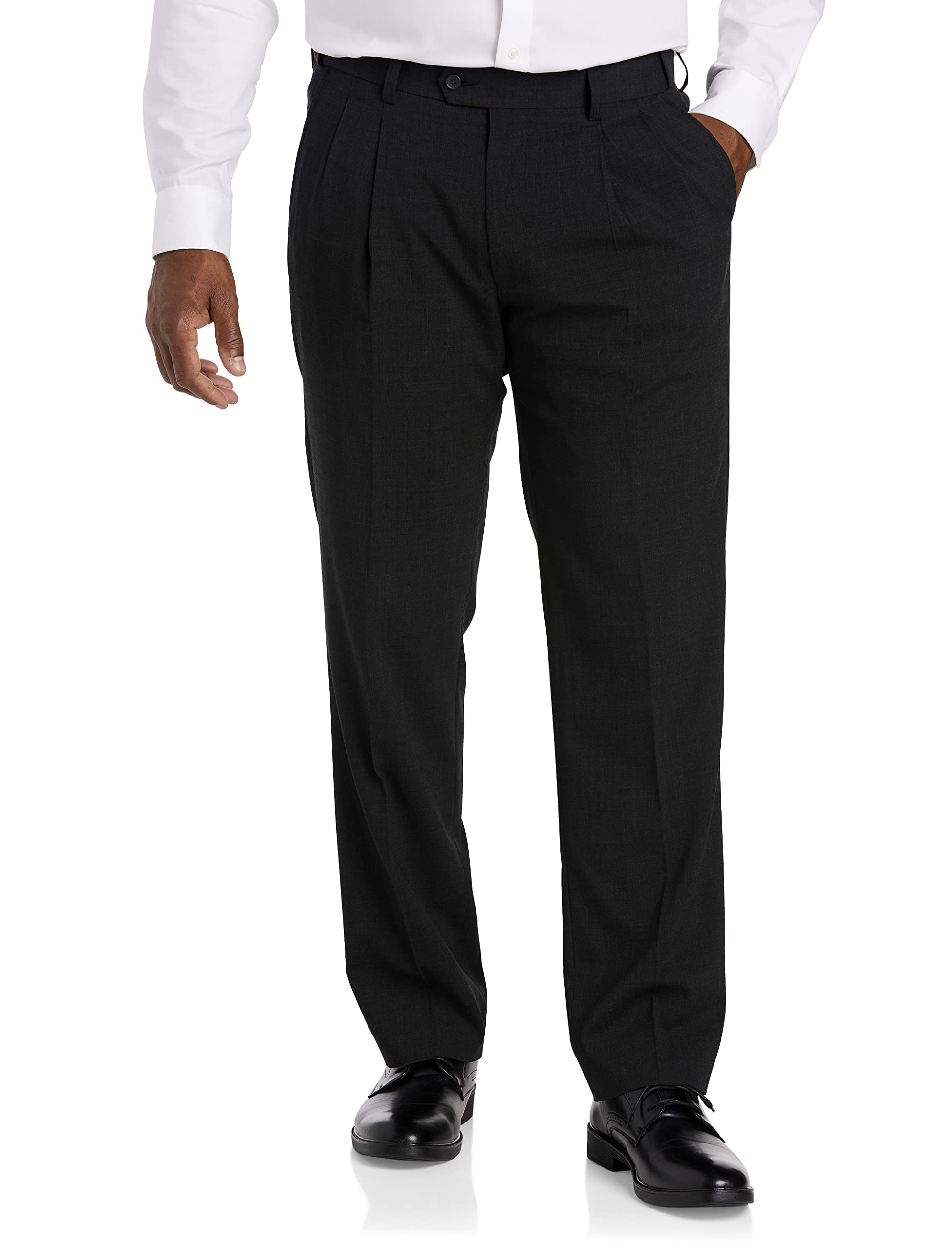 DXL Men's Big & Tall Waist-Relaxer Pleated Dress Pants - Charcoal Gray 60x30 | Comfortable Office Wear & Formal Occasions