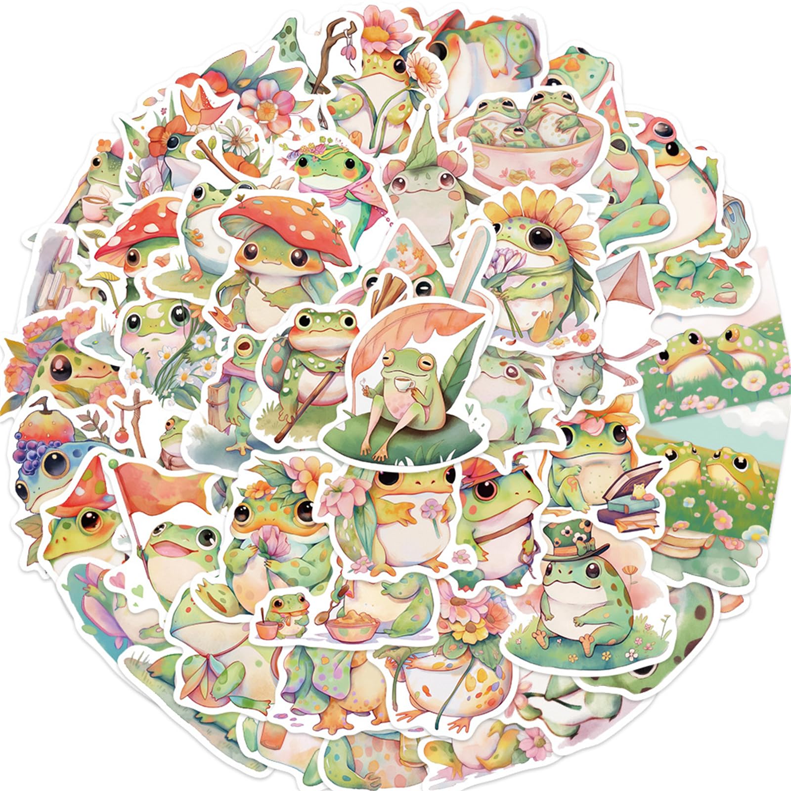 Cute Kawaii Frog Stickers 50PCS - Waterproof Vinyl Decals for Kids & Adults - Perfect for Water Bottles, Laptops, Phones & Notebooks - Fun Cartoon Animal Stickers for School, Office & Home Decor