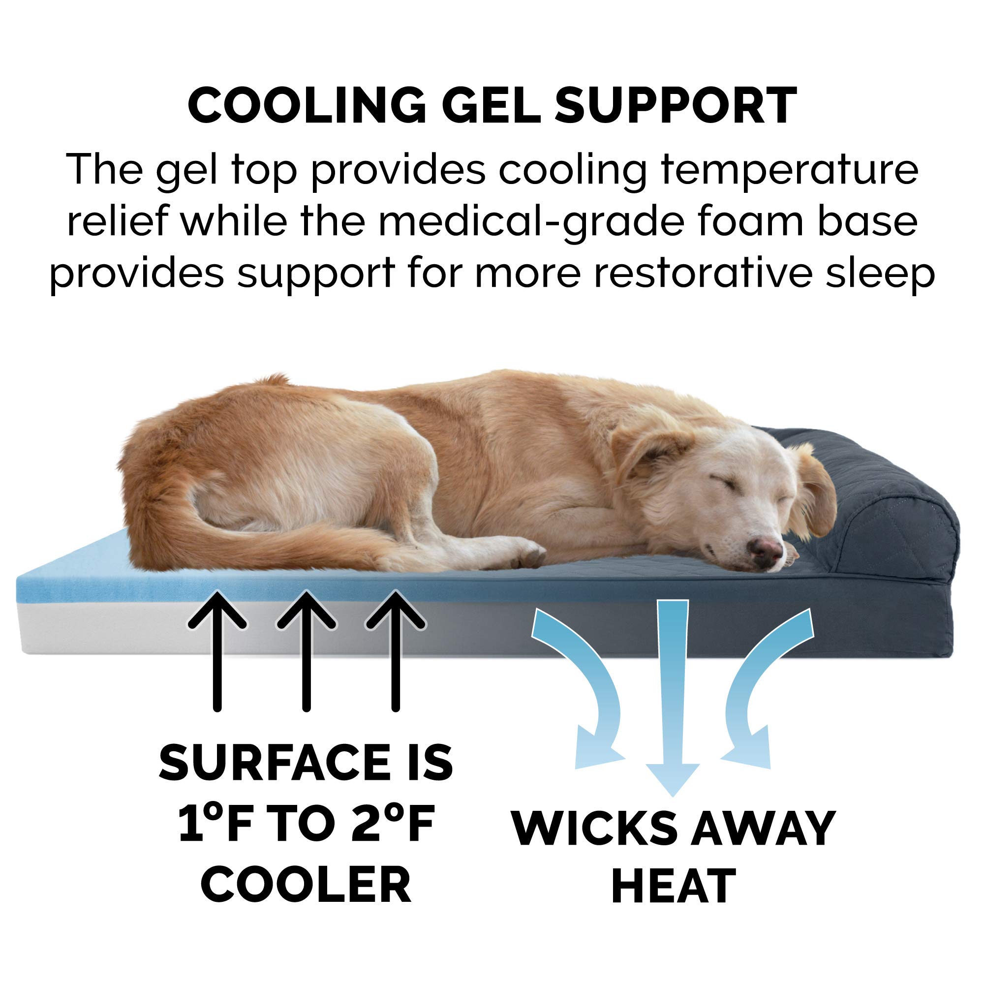 Furhaven Cooling Gel Dog Bed for Large Dogs - Removable Bolsters & Washable Cover - Quilted Sofa Style - Supports Up to 125 lbs - Iron Gray - Jumbo Plus/XXL - Perfect for Hot Weather & Joint Relief in Living Room, Bedroom or Kennel