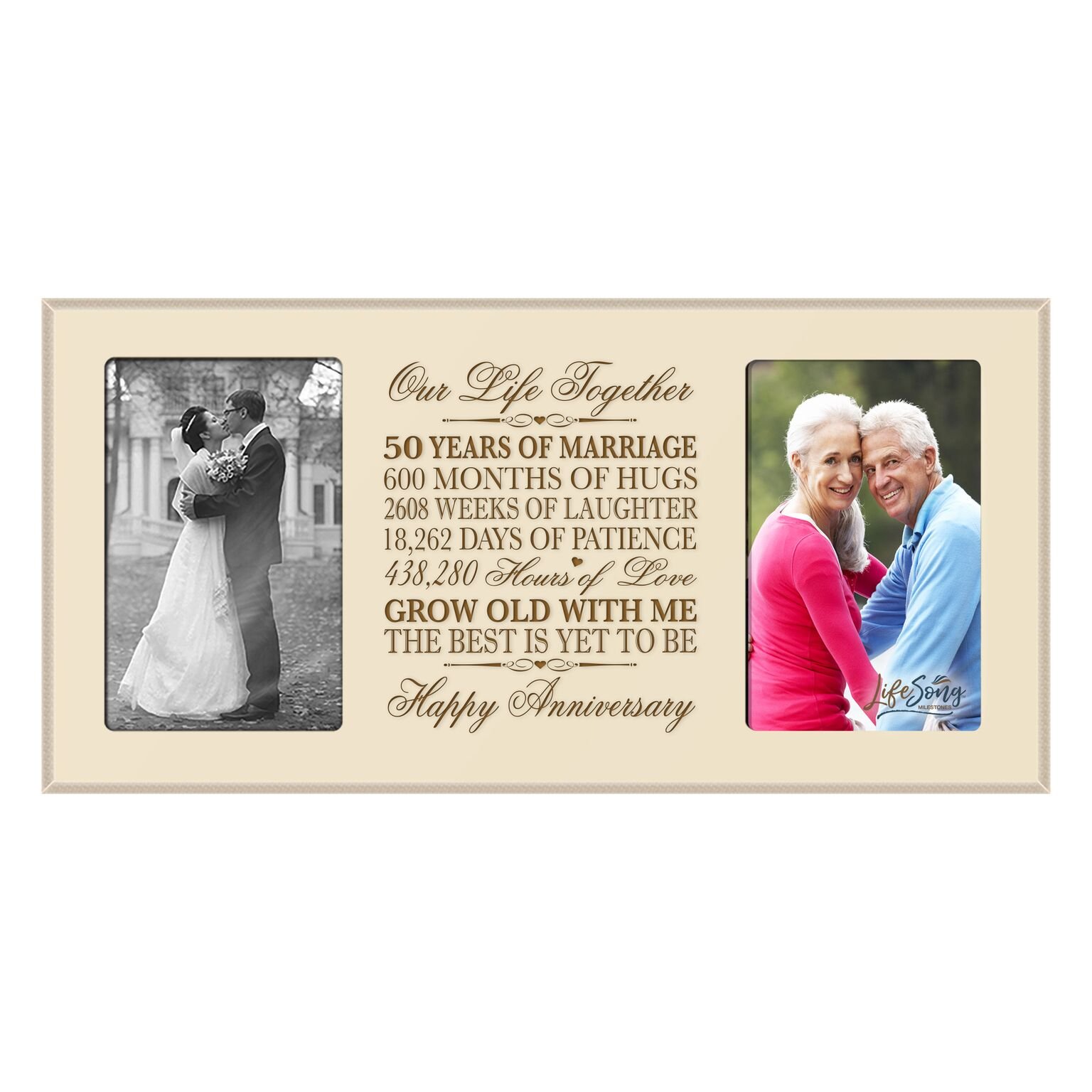 LifeSong Milestones 50th Anniversary Picture Frame - Golden Ivory Wedding Anniversary Gift with Engraved Dates - Perfect for Displaying Cherished Memories in Living Rooms or Bedrooms