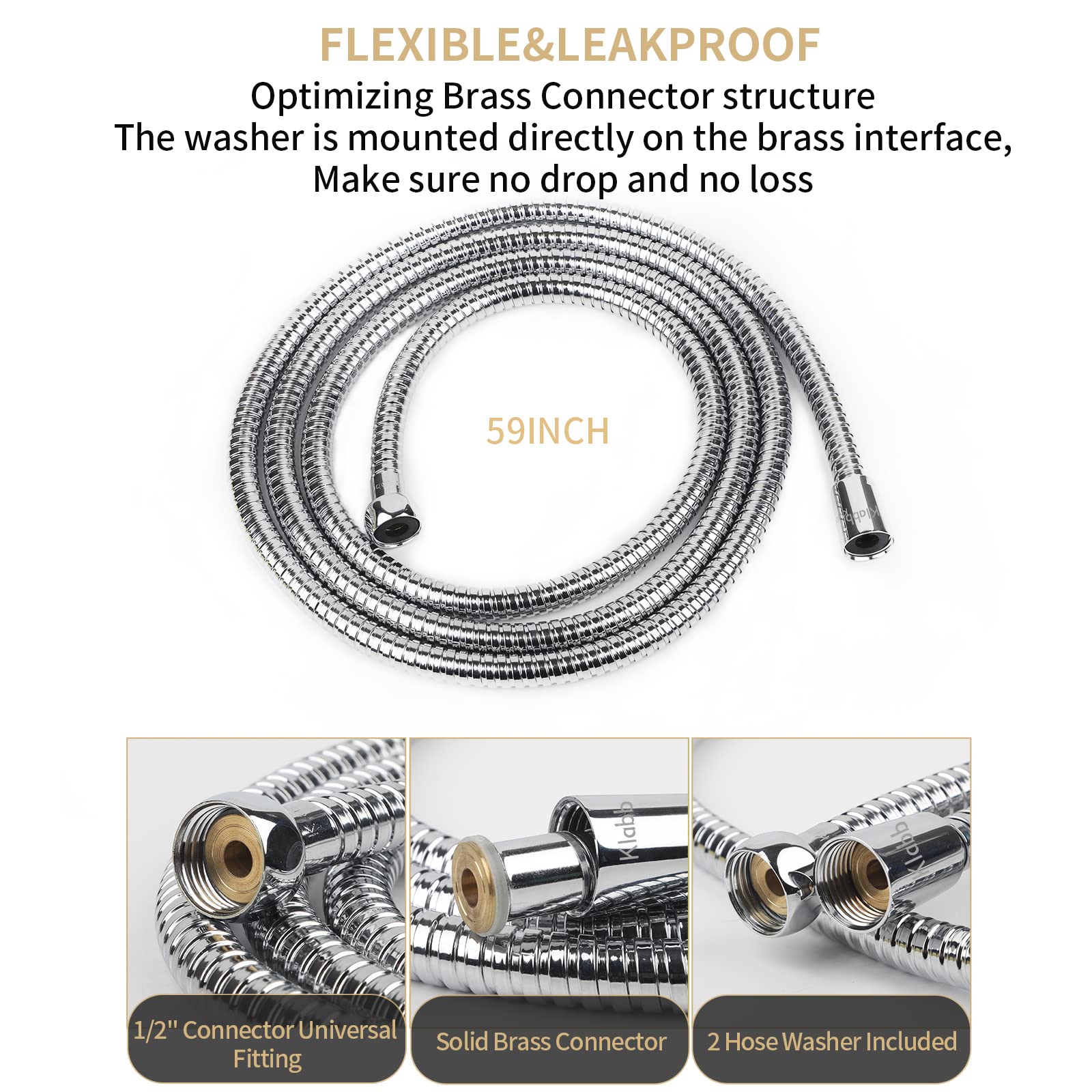 59 Inch Stainless Steel Shower Hose Replacement - Flexible & Durable Handheld Shower Hose with Brass Fittings for Shower Heads | Perfect for Bathroom Renovation, RV & Mobile Home Use