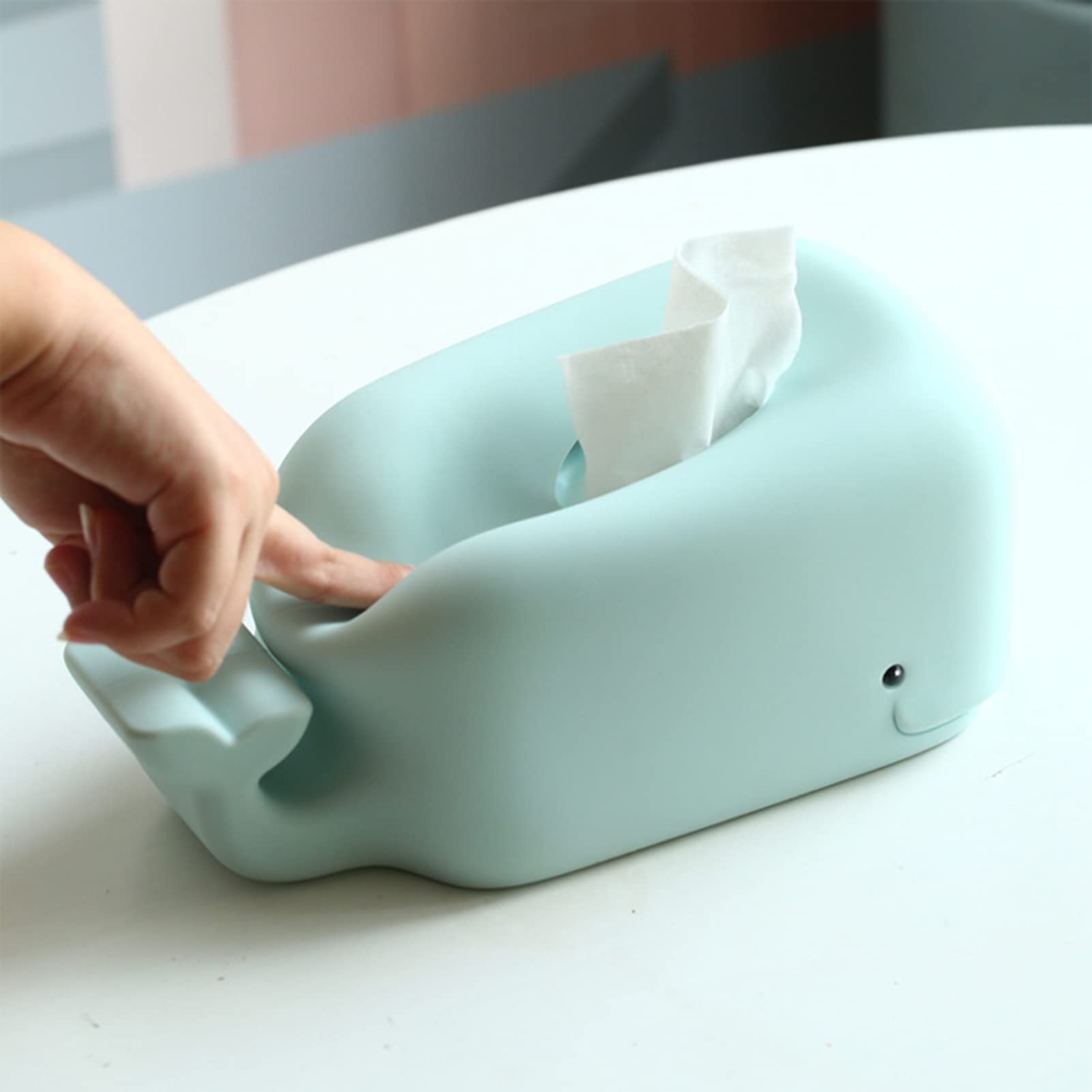 Whale Silicone Tissue Box Cover - Cute Tissue Dispenser Holder for Facial Tissues & Napkins | Phone & Tablet Stand | Office & Living Room Organizer (Light Blue) | Perfect for Home Decor, Desk Accessories & Gift Ideas