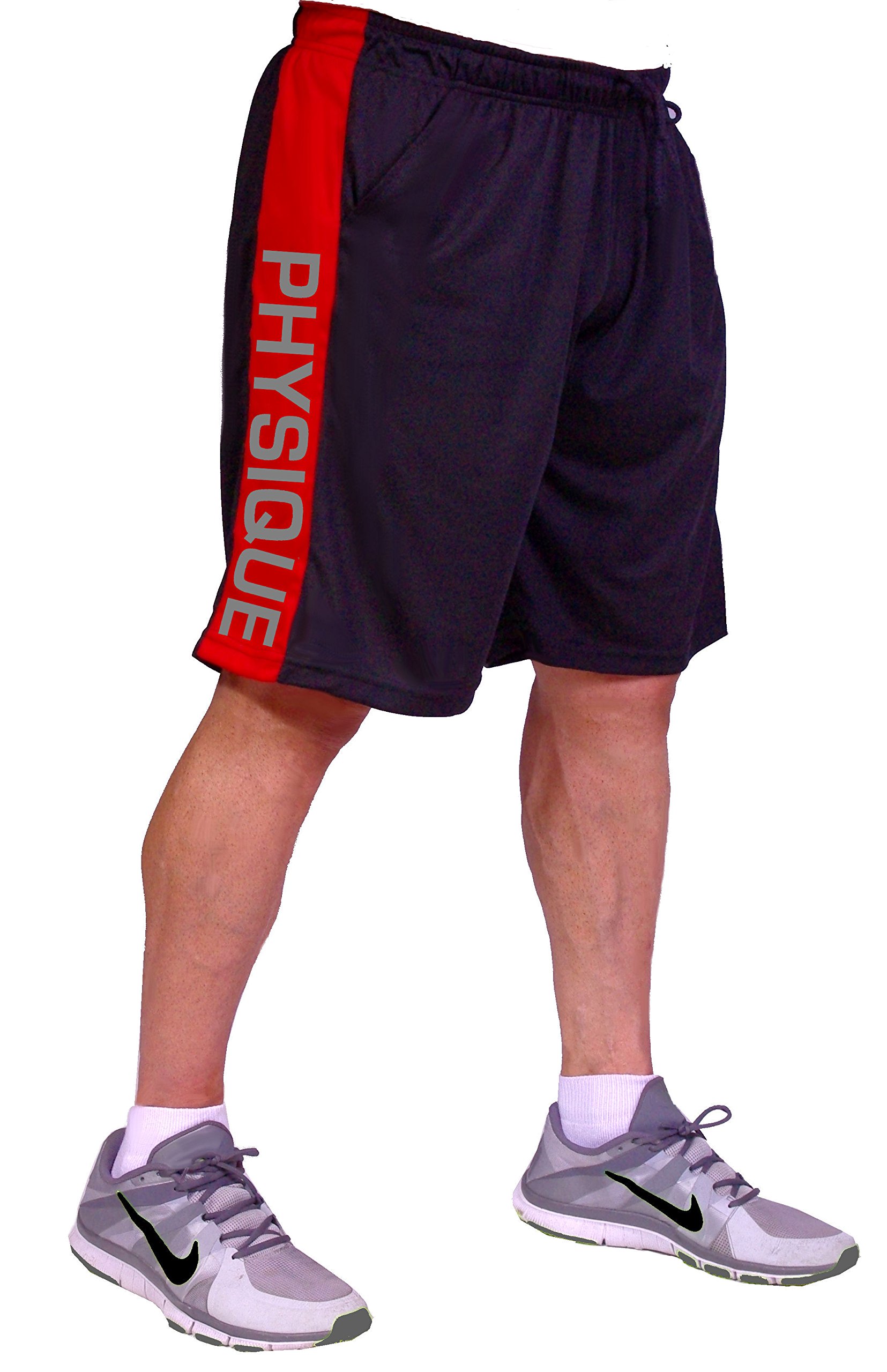 Crazee Wear Style 600MS Micro Blend Black/Red Workout Shorts for Men - Breathable Gym Training Shorts with Side Pockets for Running, Basketball & Fitness