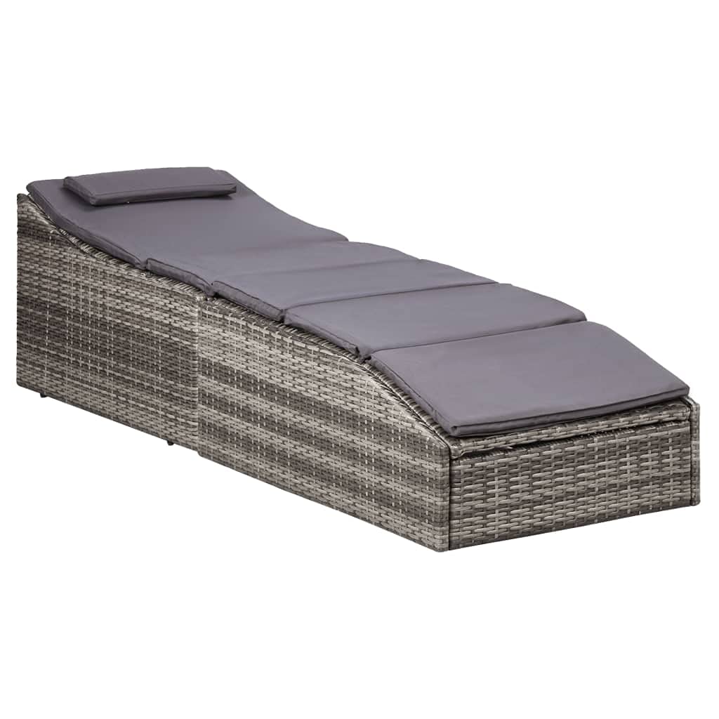 Gray Poly Rattan Sunbed with Cushion - Outdoor Lounge Chair for Lawn, Courtyard, Beach & Sunbathing | Perfect for Poolside Relaxation & Backyard Lounging