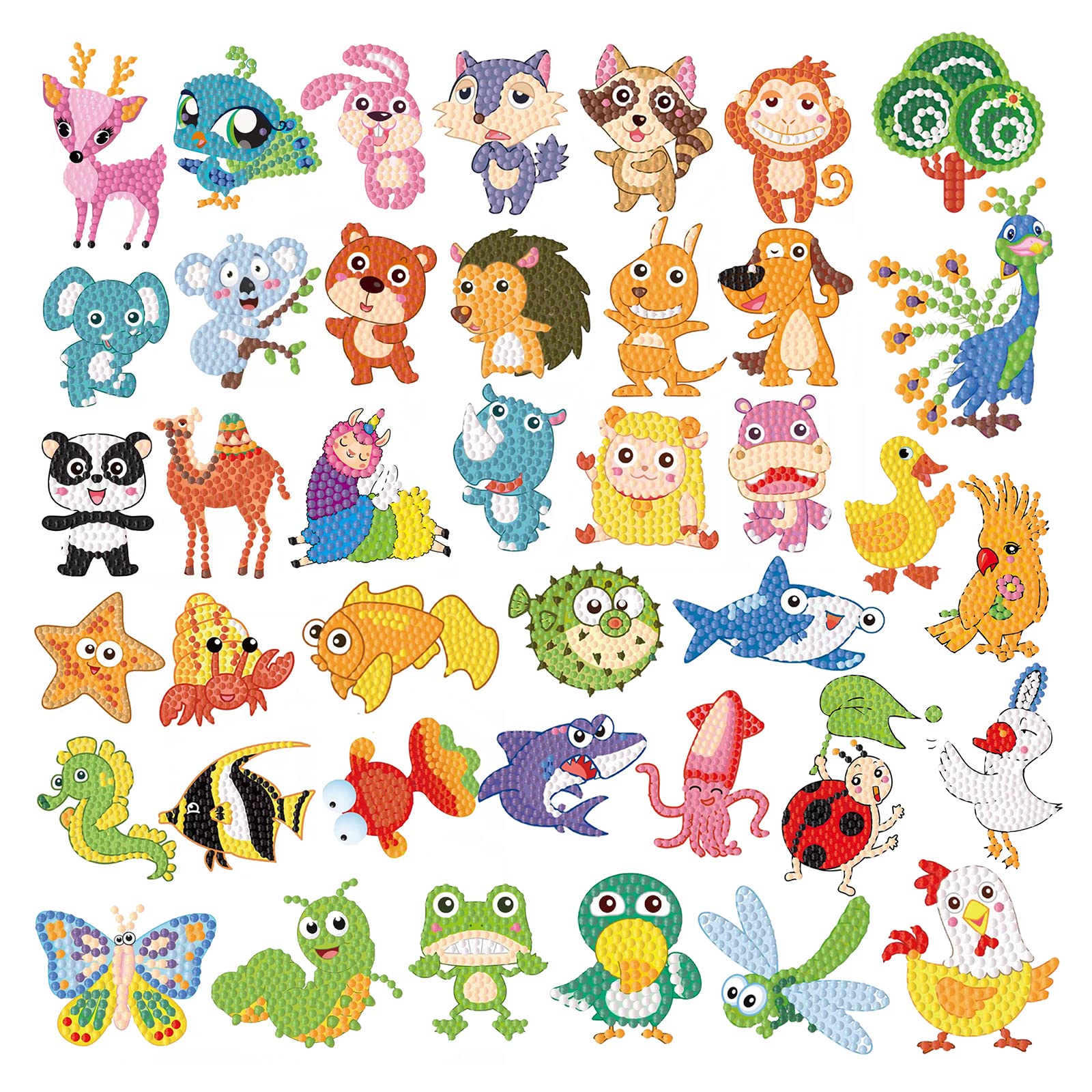5D Diamond Painting Stickers Kit for Kids & Adults - 40pcs DIY Mosaic Art Crafts with Cute Cartoon Designs - Perfect for Home Decor, Gifts, and Relaxing Creative Activities