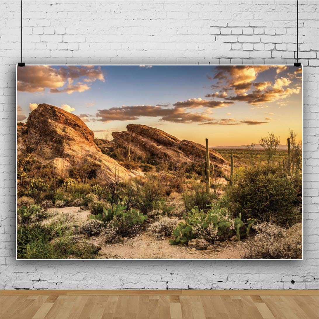 AOFOTO 7x5ft Saguaro National Park Sunset Backdrop - Sonoran Desert Landscape Photography Background with Javelina & Rock Formations | Studio Vinyl Props for Western Wilderness Scenes, Portrait & Event Photography