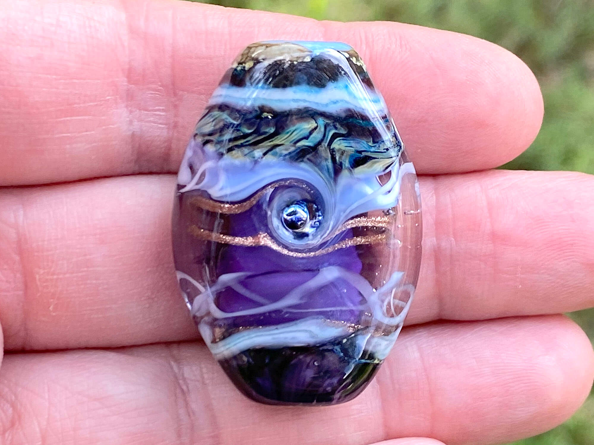 Purple & Periwinkle Blue Organic Lampwork Focal Bead SRA - Handmade Glass Bead for Jewelry Making, DIY Crafts & Beading Projects
