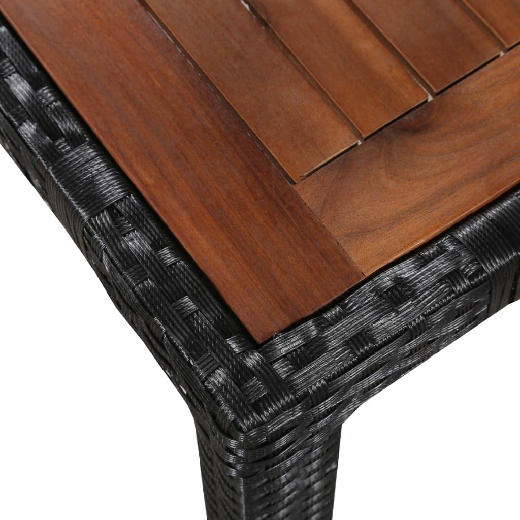 5-Piece vidaXL Patio Dining Set with Wood Tabletop - Outdoor Garden Furniture for Balcony, Deck, or Backyard - Black Poly Rattan & Acacia Wood Dining Table Set - Perfect for Outdoor Entertaining and Family Gatherings