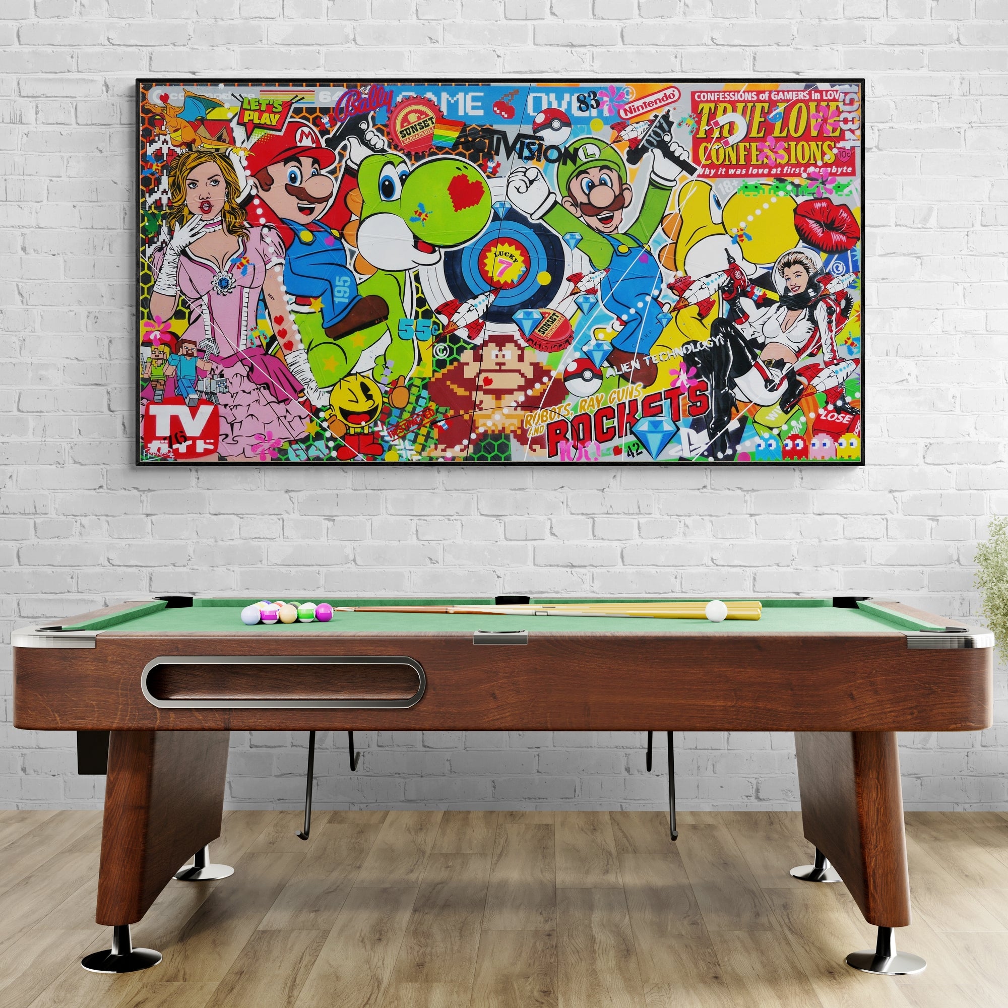 190cm x 100cm Textured Urban Pop Art Canvas Painting for Gamers Room Decor - Modern Wall Art for Living Room, Bedroom & Game Room