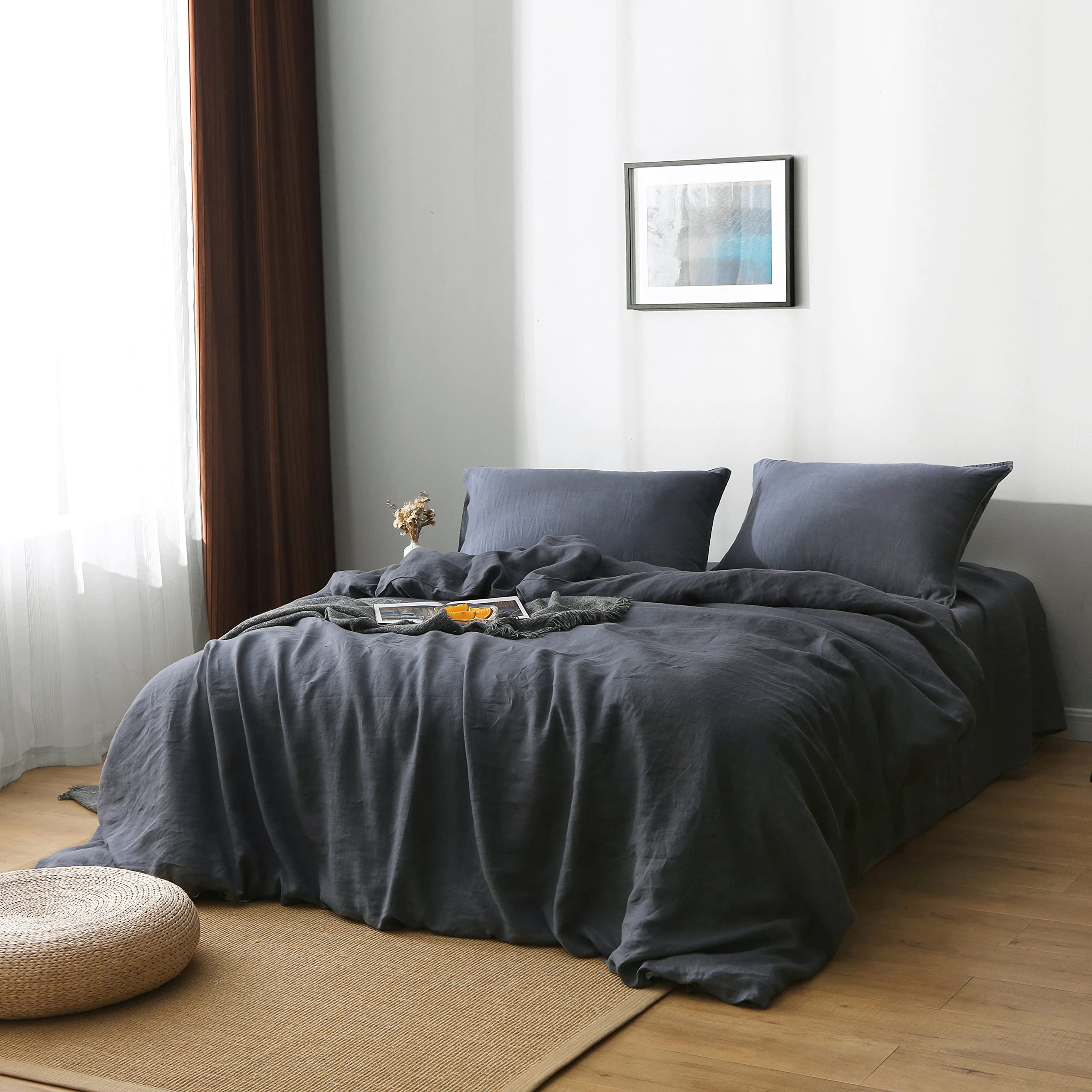 100% Organic Linen Duvet Cover Set - Stone Washed French Linen Bedding | Ultra Soft, Breathable & Comfortable Twin Size (2pc, Silver Grey) for Cozy Bedroom & Guest Room Decor
