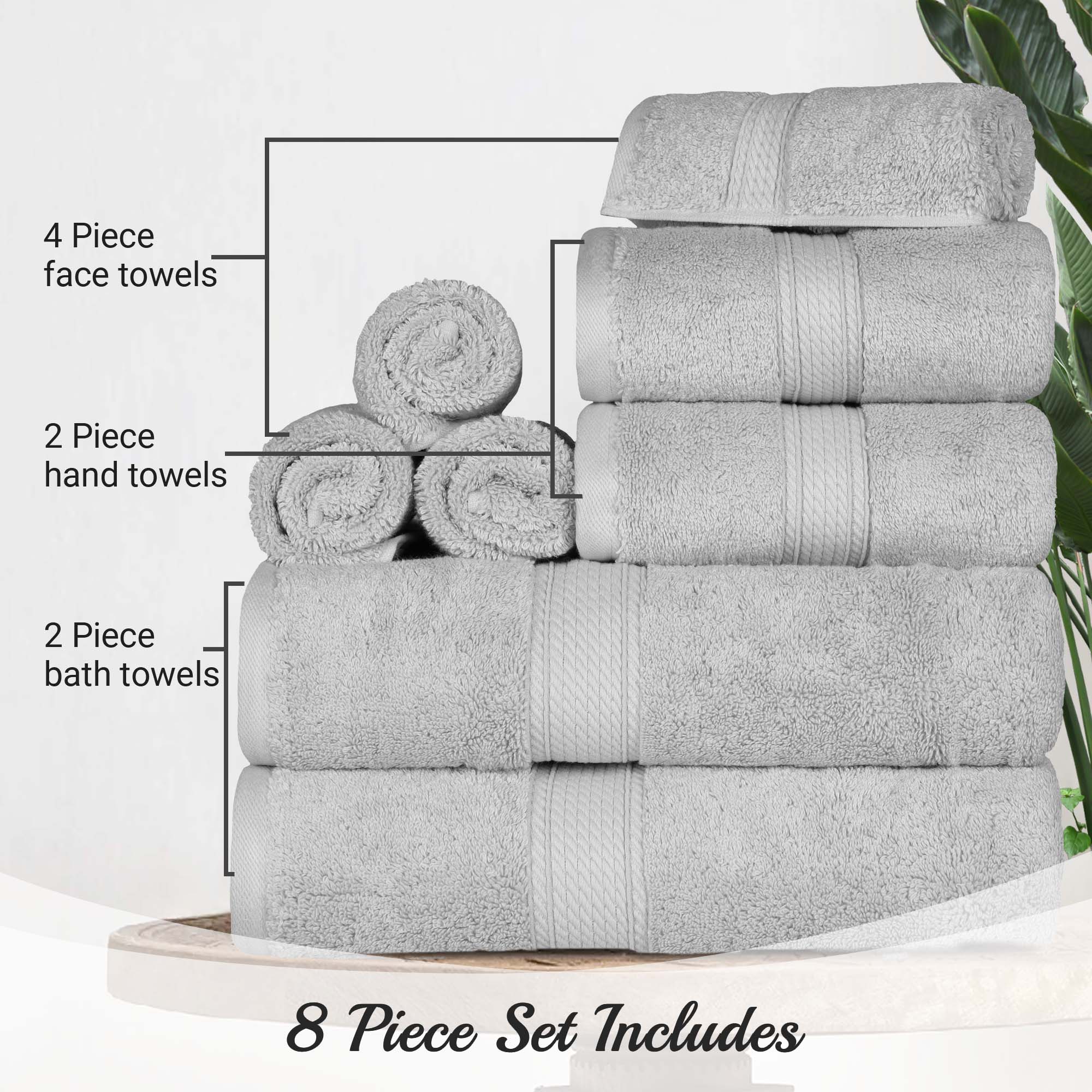 Premium 8-Piece Egyptian Cotton Towel Set - Ultra Soft, Heavyweight & Plush for Bath, Spa & Luxury Home Decor