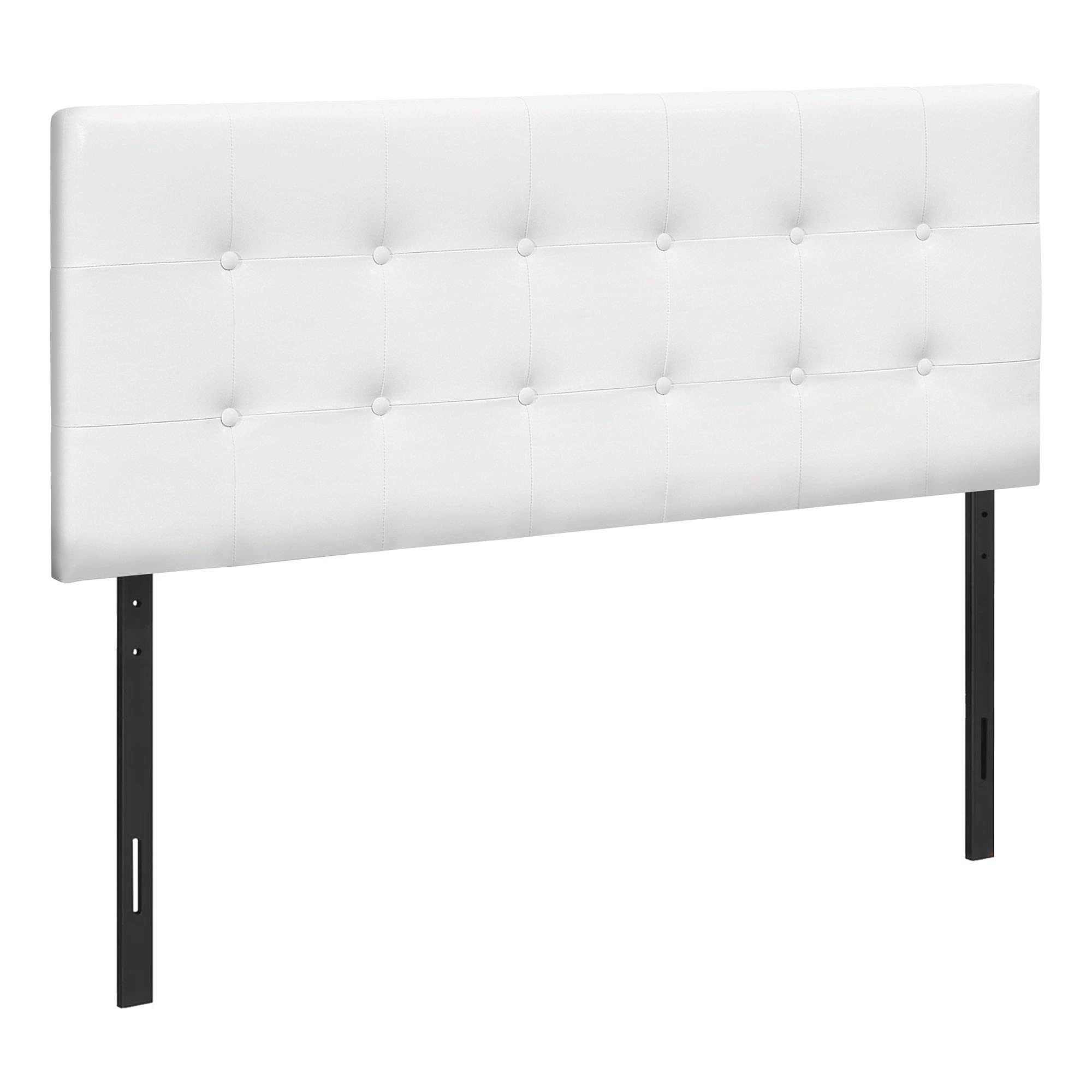 Monarch Specialties 6002F Full Size Upholstered Bed Frame with White PU Leather-Look Headboard - Transitional Style Bedroom Furniture for Modern Homes & Guest Rooms