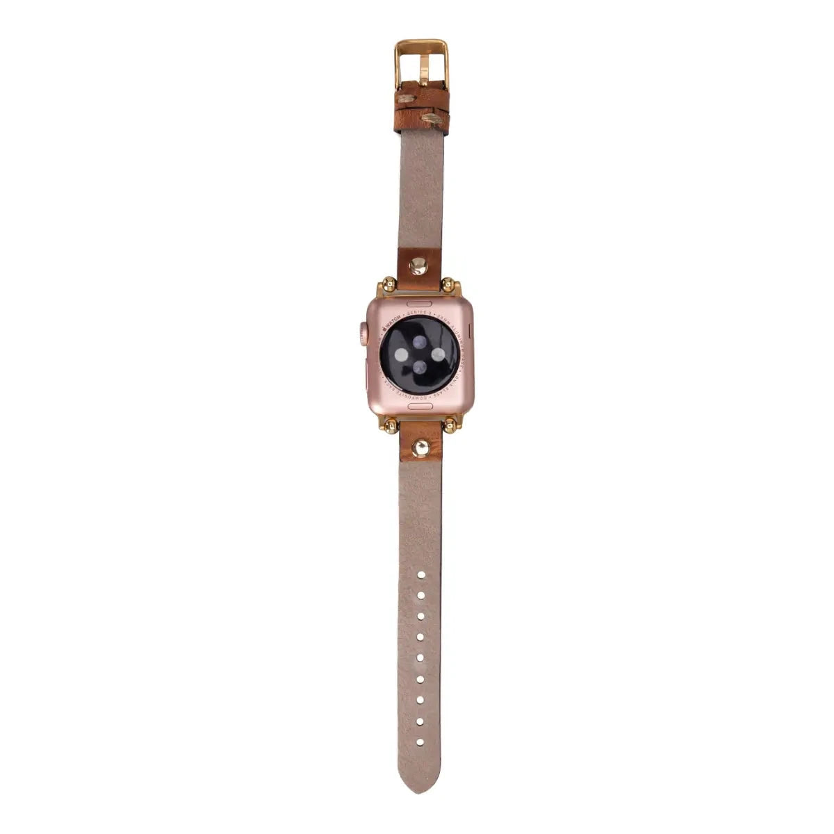Premium Camel Leather Ultra Slim Apple Watch Band with Gold Rivets - Stylish & Durable for Workouts, Office & Everyday Wear
