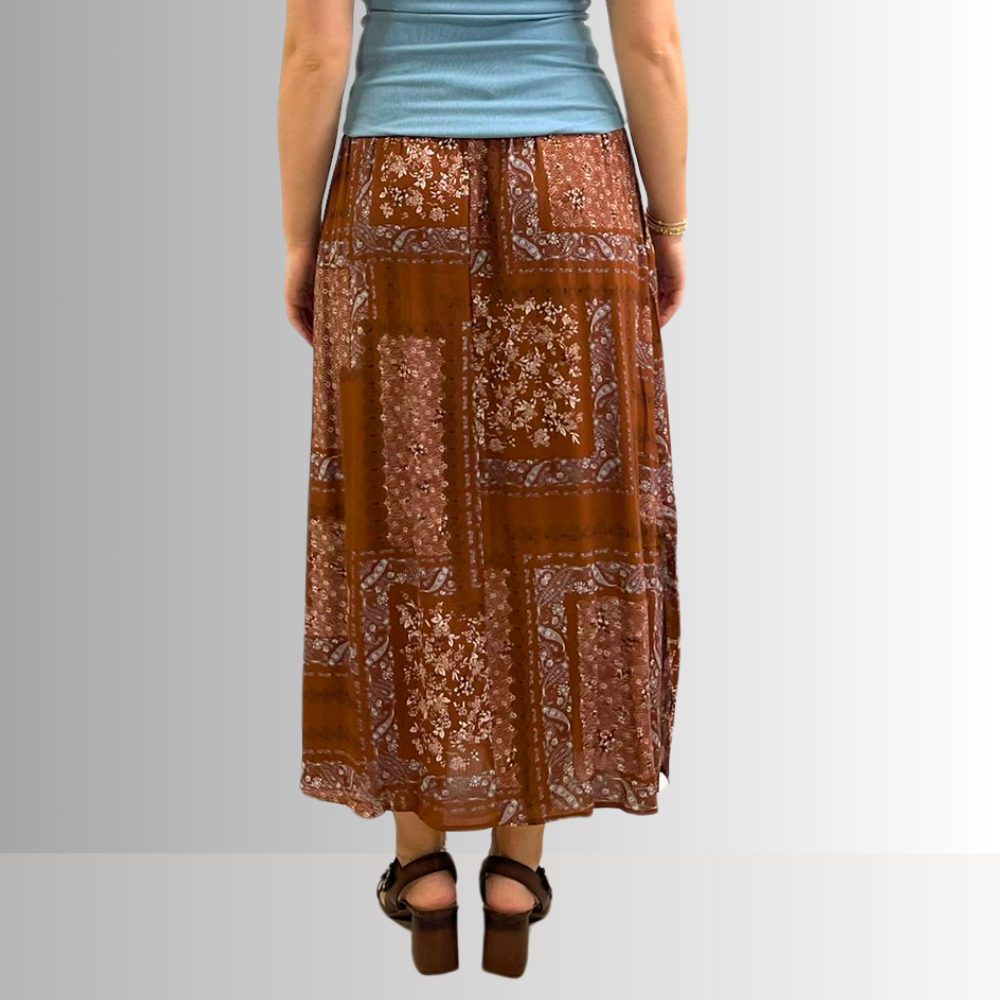 Stylish Paisley Patch Print Maxi Skirt for Women - Boho Floral Long Skirt with Elastic Waist - Perfect for Summer Festivals, Beach Vacations & Boho Chic Outfits