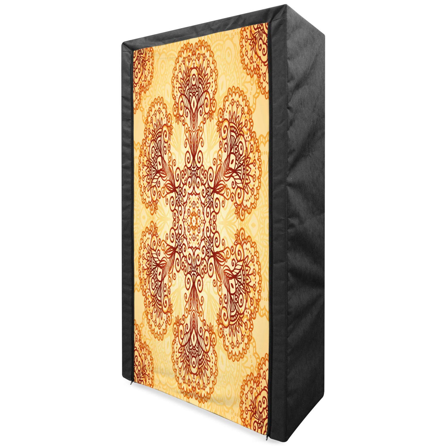 Ambesonne Ethnic Portable Fabric Wardrobe - Vintage Mandala Inspired Clothing Organizer with Shelves, 33.5 Inch Dark Orange Apricot - Perfect for Bedroom Closet Storage, Dorm Room Organization & Travel Garment Storage