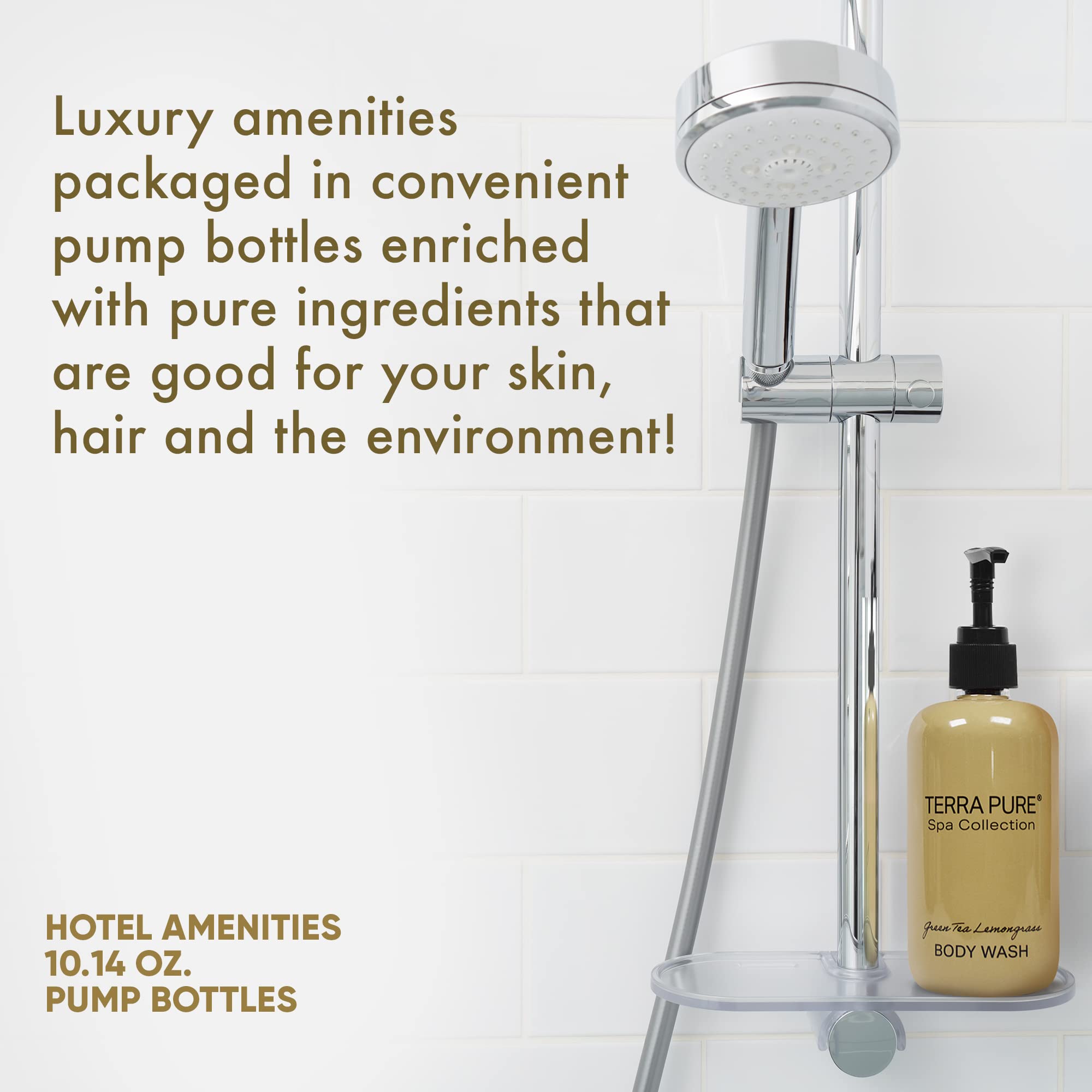 Terra Pure Spa Luxury Body Wash - 10.14oz/300ml Pump Bottle (Pack of 12) | Hotel & Resort Amenities | Moisturizing Shower Gel for Relaxation - Perfect for Home Spa, Travel & Gifting