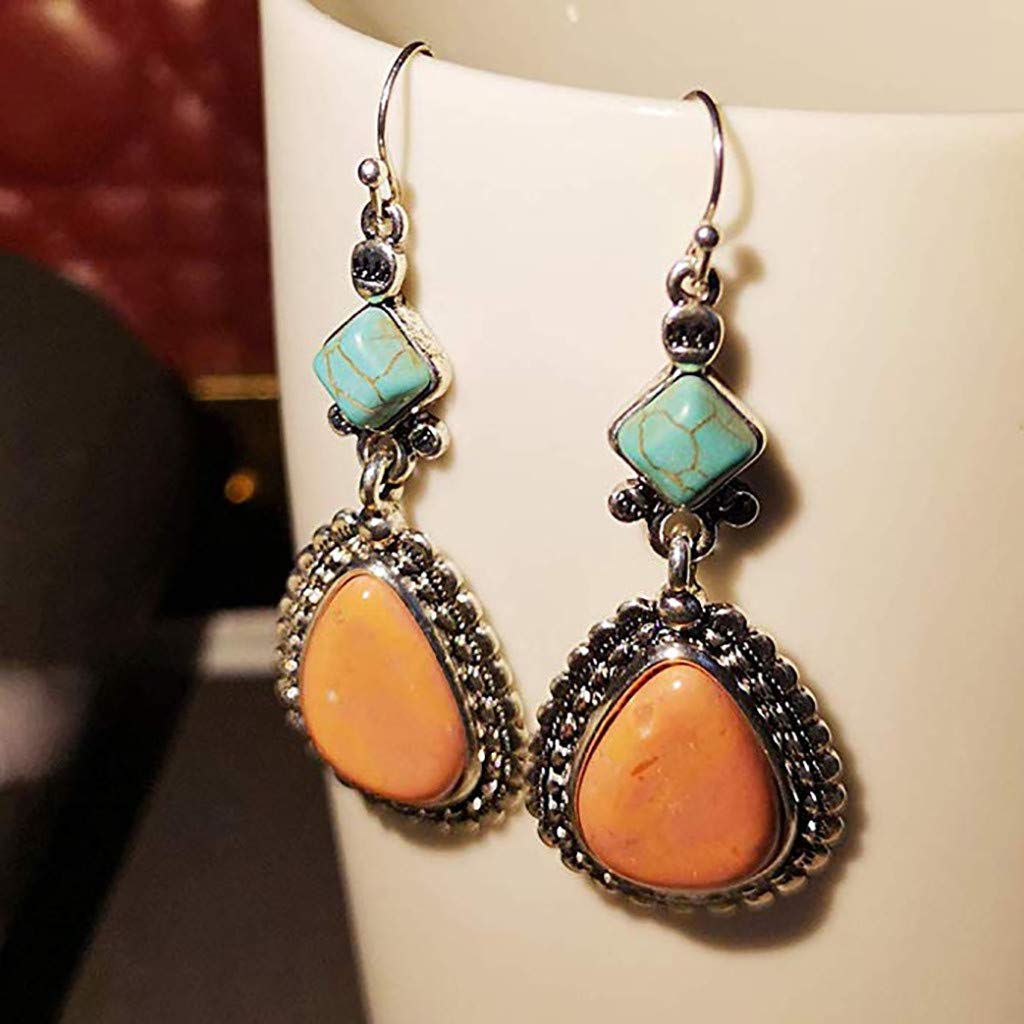 Premium Vintage Drop Earrings for Women - Handmade Cottage Core Hook Earrings with Water Pendant (Orange, One Size) | Perfect for Boho Fashion, Date Nights & Special Occasions