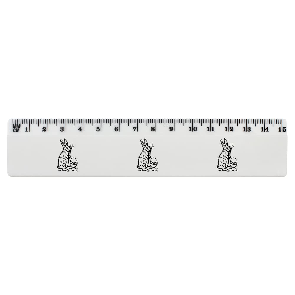 Azeeda 6 Inch White Plastic Ruler with Rabbit & Easter Egg Design - Perfect for School, Office, Easter Gifts, and DIY Craft Projects (RL00067453)