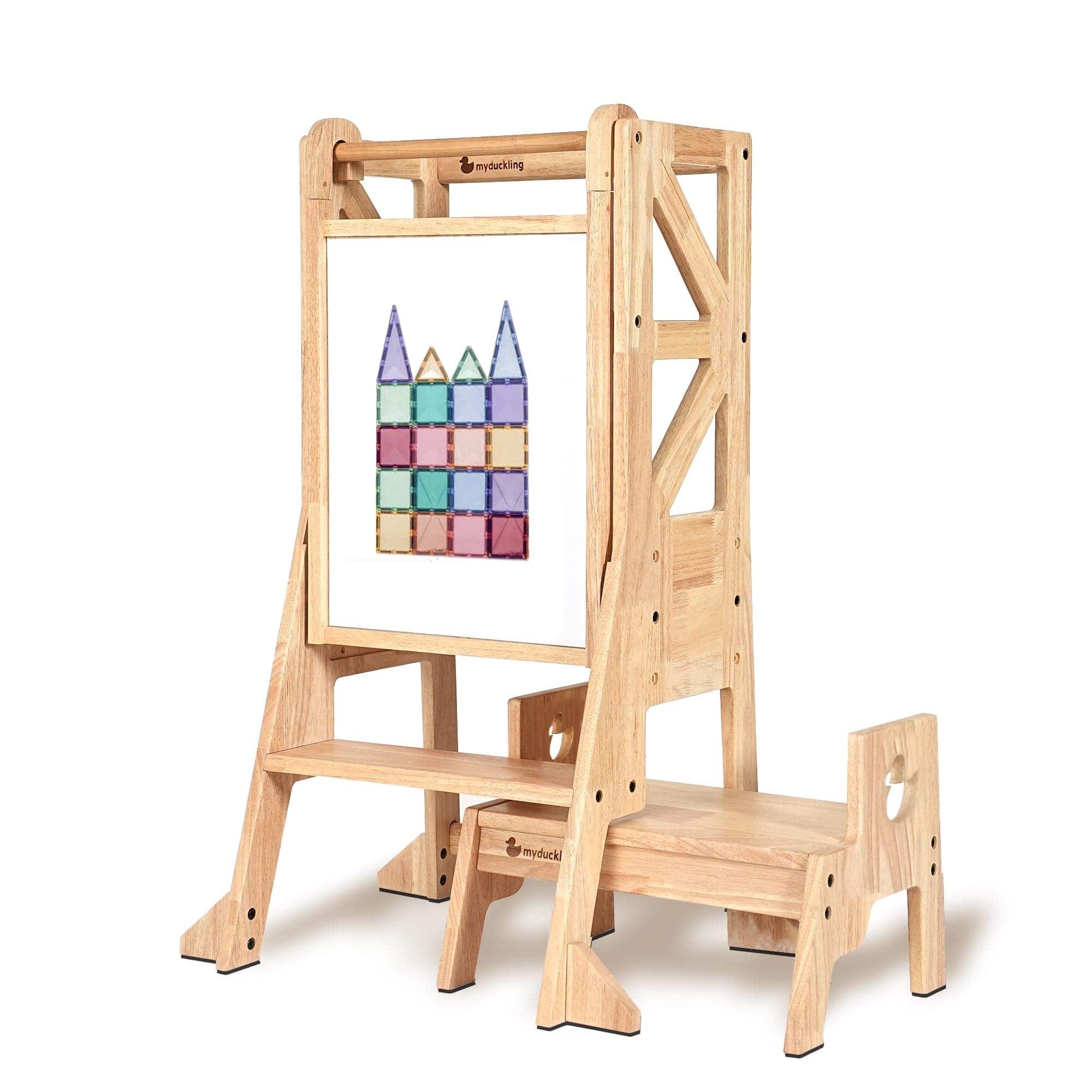 JALA Deluxe Adjustable Montessori Learning Tower for Toddlers - Solid Wood Step Stool with Safety Rail & Duck Handle - Perfect for Kitchen, Baking, and Playtime Independence