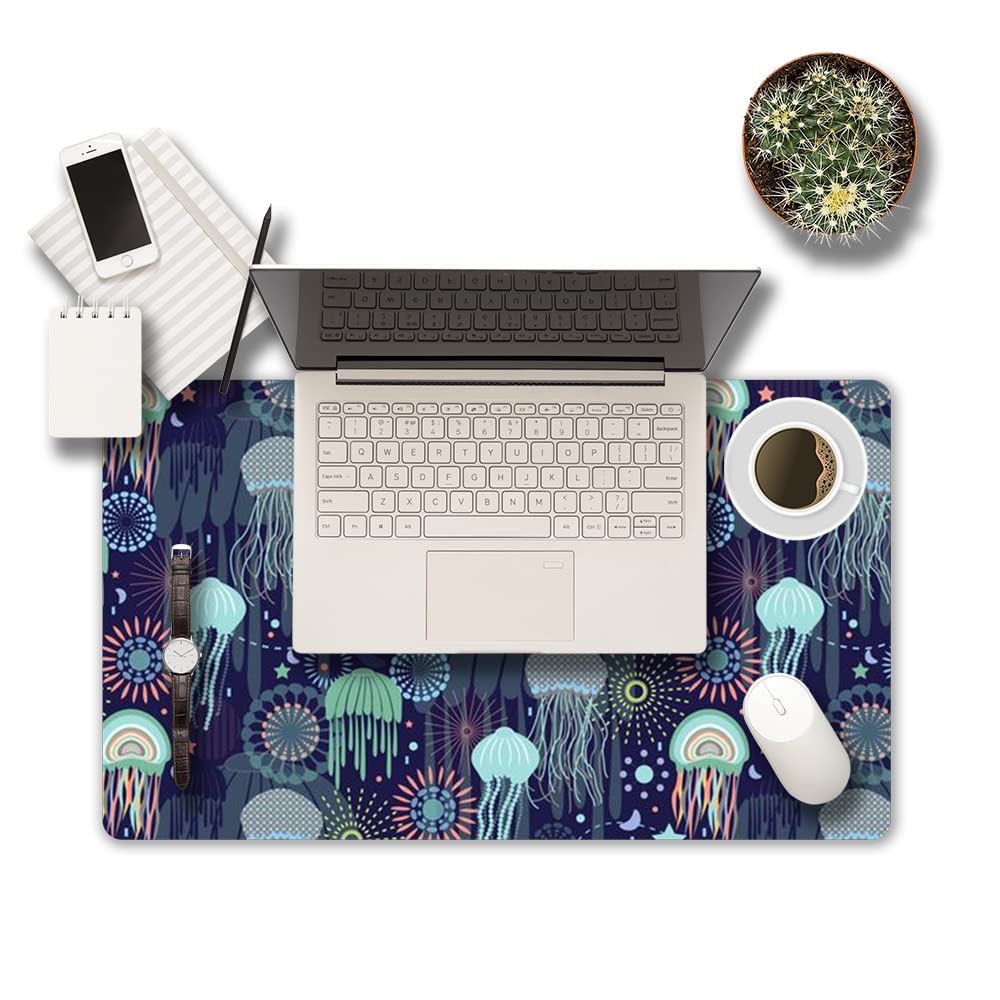 XXL Extended Gaming Mouse Pad with Non-Slip Rubber Base - Waterproof Large Keyboard Mat & Desk Pad for Work, Office, and Home - Perfect for Gaming, Writing, and Computer Use - Jellyfish Design