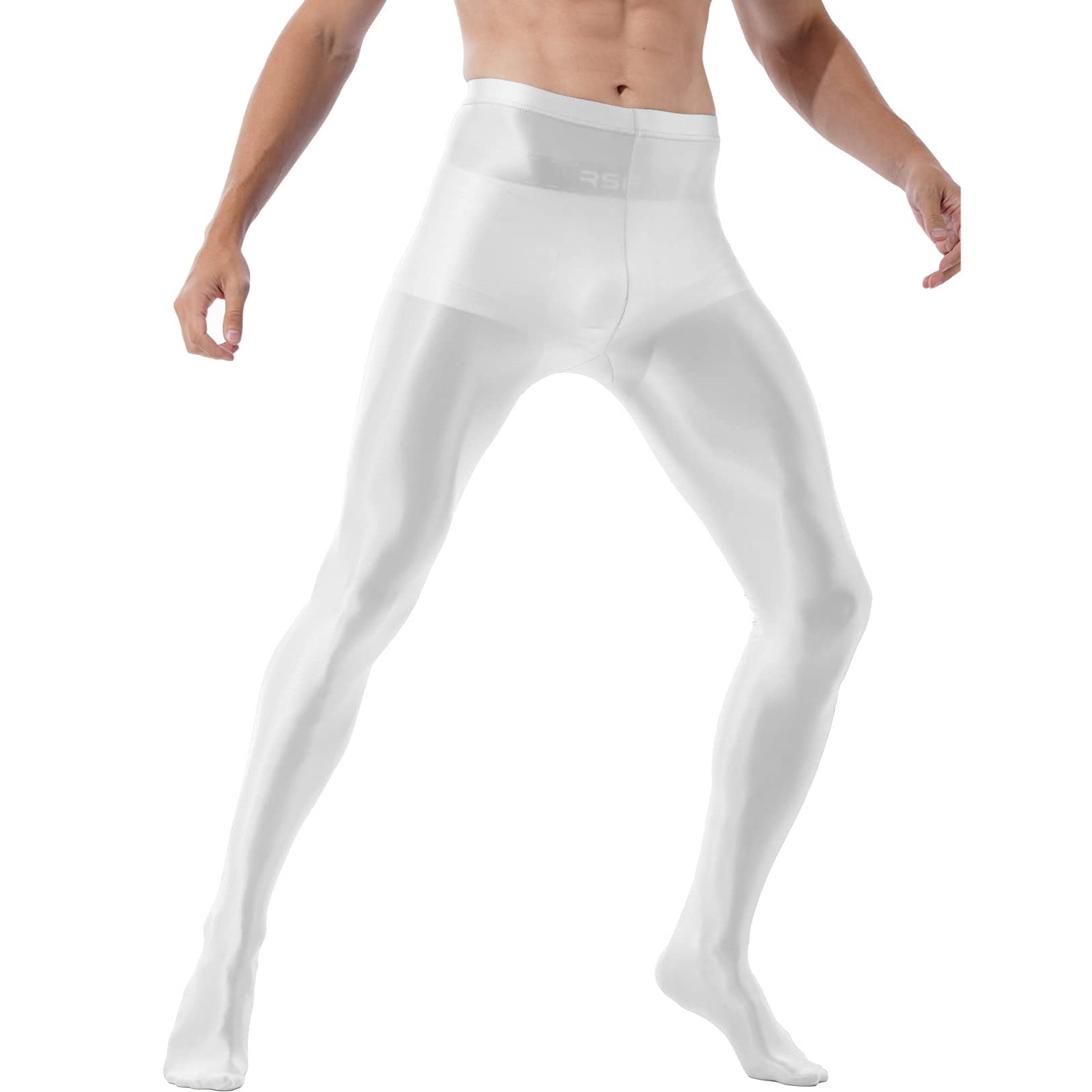 FEESHOW Men's Glossy Bulge Pouch Underwear - High Waist Tights, Pantyhose & Stockings for Crossdressing, Cosplay & Nightwear