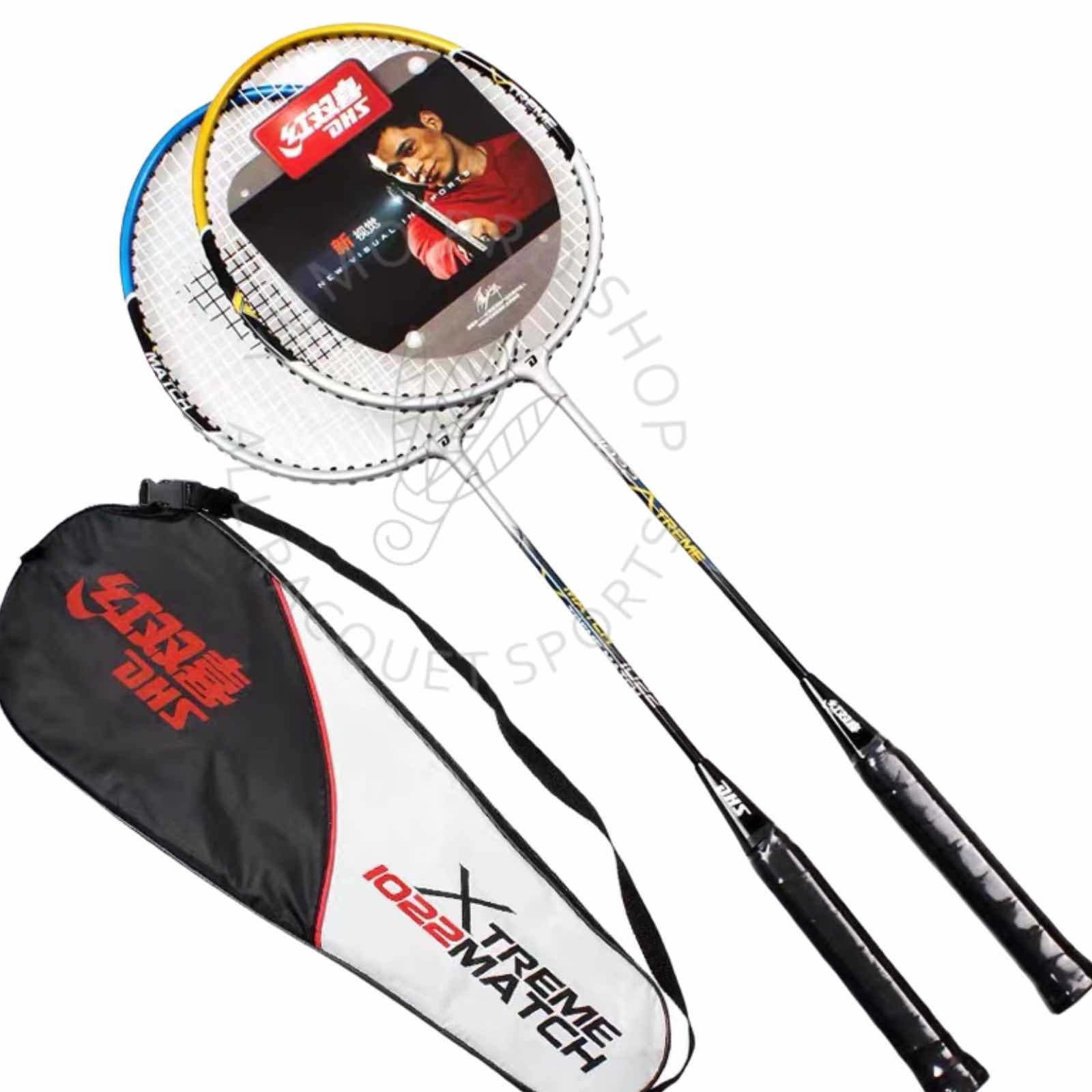Premium DHS 1022 Badminton Racket Set - 2 Professional Rackets with 3 Shuttlecocks (Blue & Yellow) for Indoor/Outdoor Sports, Backyard Games & Family Fun