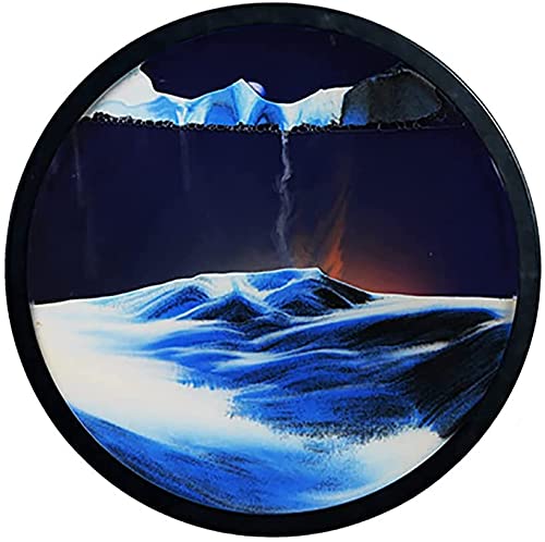 XIW Moving Sand Art Picture - 3D Deep Sea Sandscape in Motion, Round Glass Sand Painting for Wall Decor, Office, Bedroom & Hotel | Unique Home & Office Décor, Stress Relief & Meditation Gift