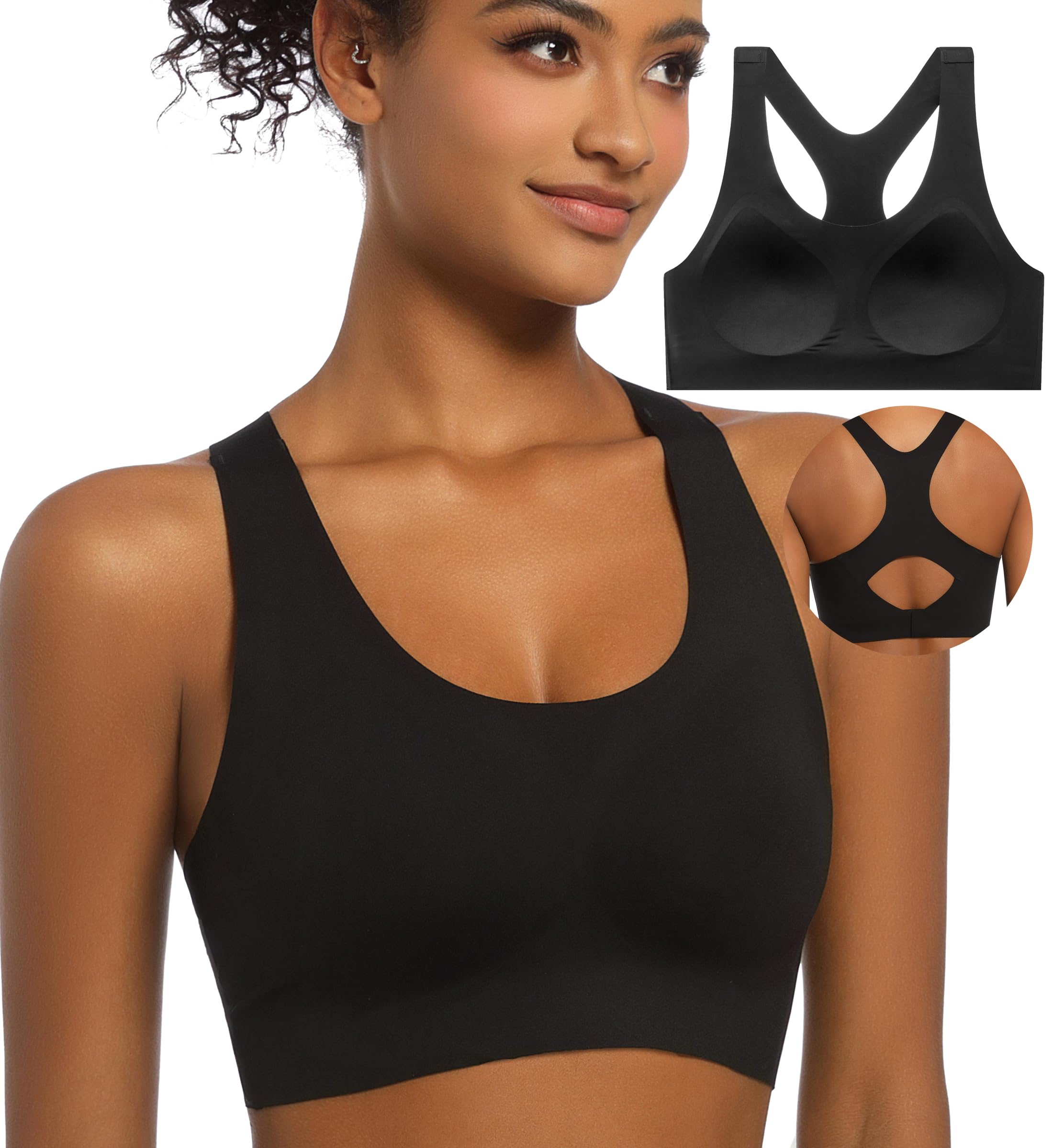 PRETTYWELL Women's Racerback Sports Bras - Wirefree Seamless Comfort with Non-Removable Padded Molded Cups for Yoga, Running & Everyday Wear