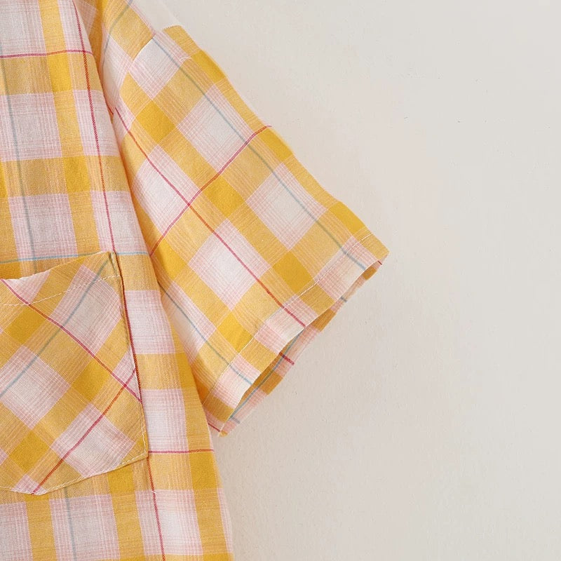 Women's Summer Plaid Shirt - Lightweight Short Sleeve Button Down Top for Casual Outings & Beach Cover-Up