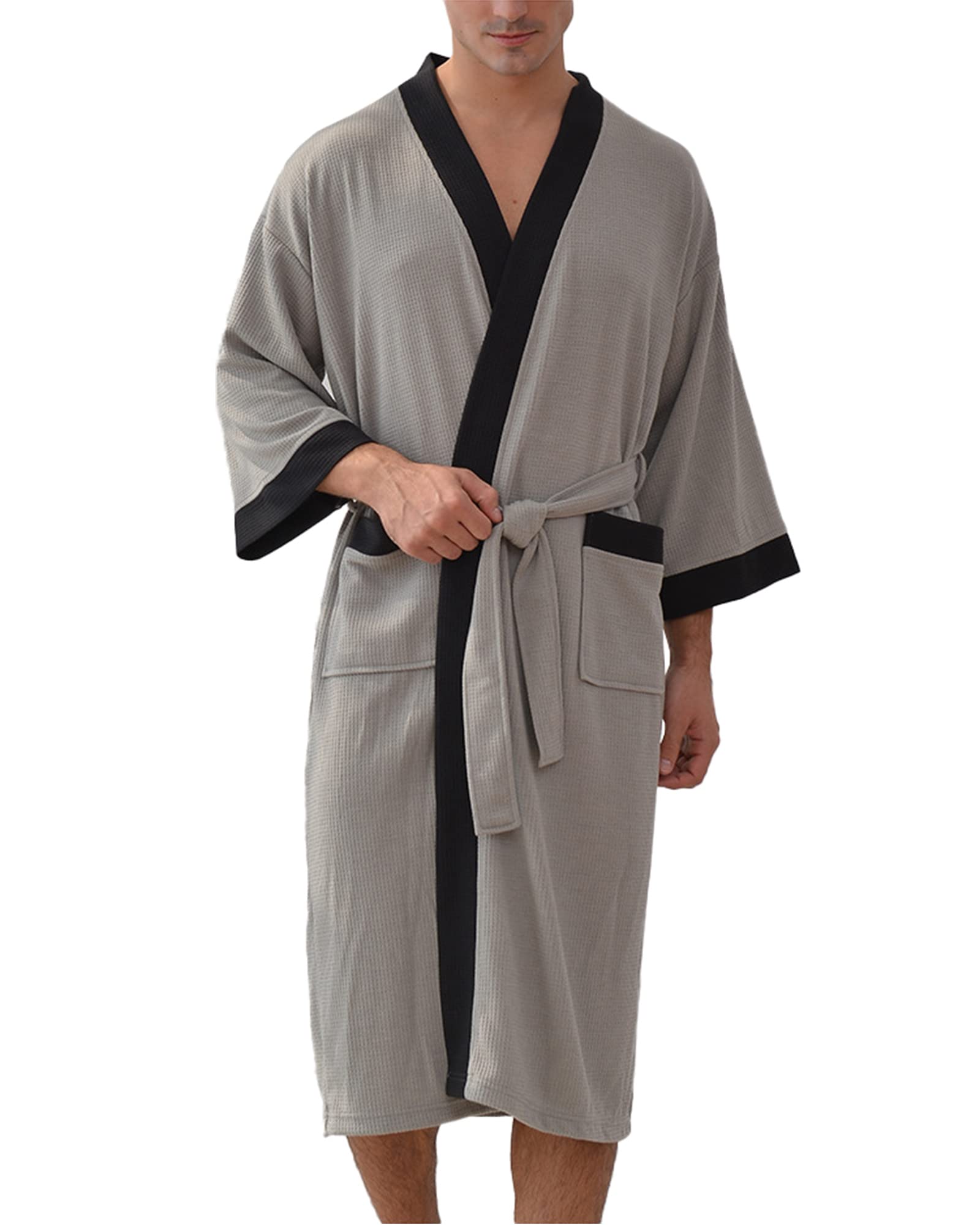 Men's Soft Knit Waffle Bathrobe - Long Sleeve Kimono Spa Robe for Adults - Cozy Hotel Style Nightgown for Relaxation at Home & Luxury Spa Retreats