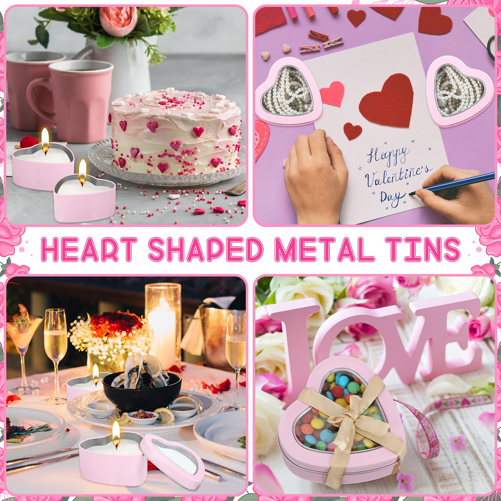 12 Pcs 6.5 oz Heart Shaped Metal Tins with Clear Window Lids - Valentine's Day Candle Containers, Empty Heart Box for DIY Candle Making, Candy Storage, Gift Packaging & Jewelry Organizer (Pink) - Perfect for Romantic Gifts, Wedding Favors, Party Decor & Home Storage