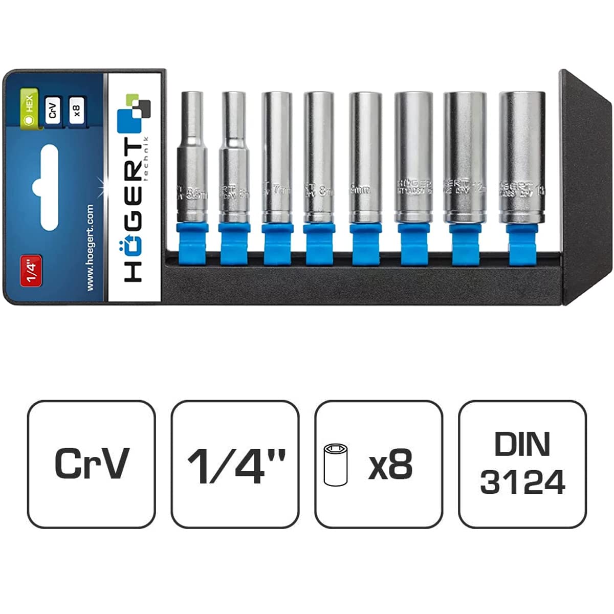 HT1A886 Socket Spanner Set - 50mm Long Handle Tool Box Kit in Black/Blue/Grey - Perfect for Automotive Repairs, DIY Projects & Home Maintenance
