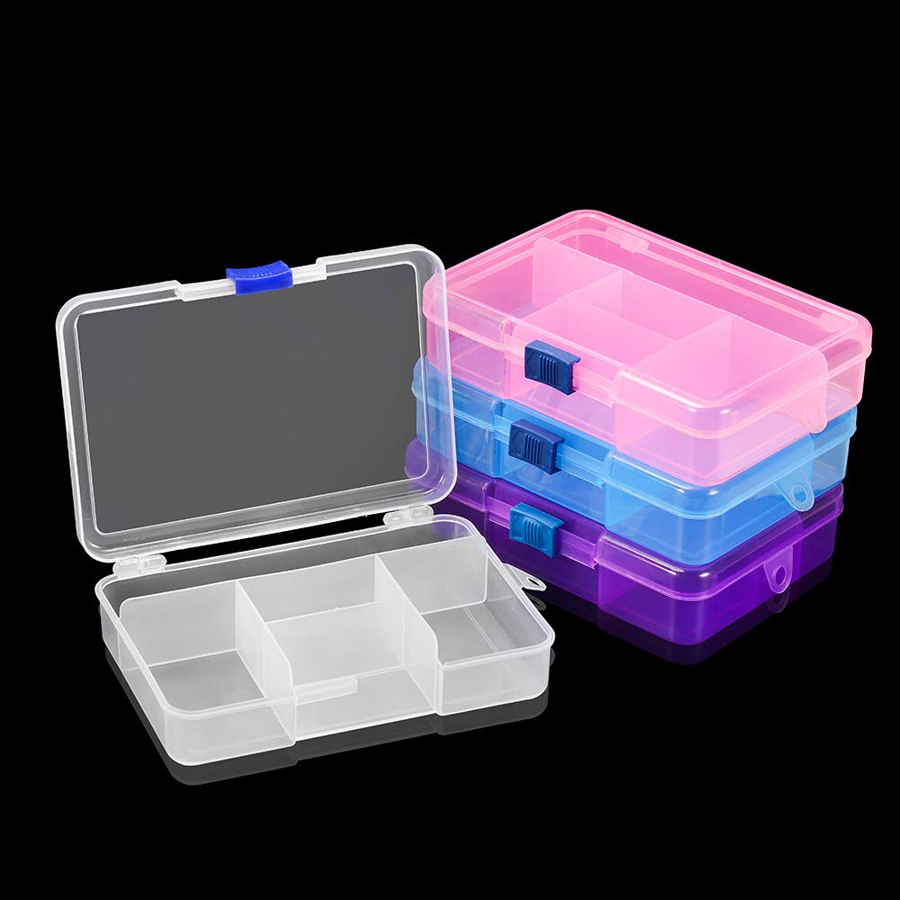 5 Grids Clear Plastic Jewelry Storage Box - Beads, Earrings, Rings Organizer - DIY Jewelry Display Case with Lid - White & Blue - Perfect for Craft Rooms, Jewelry Making, and Travel Accessories Storage
