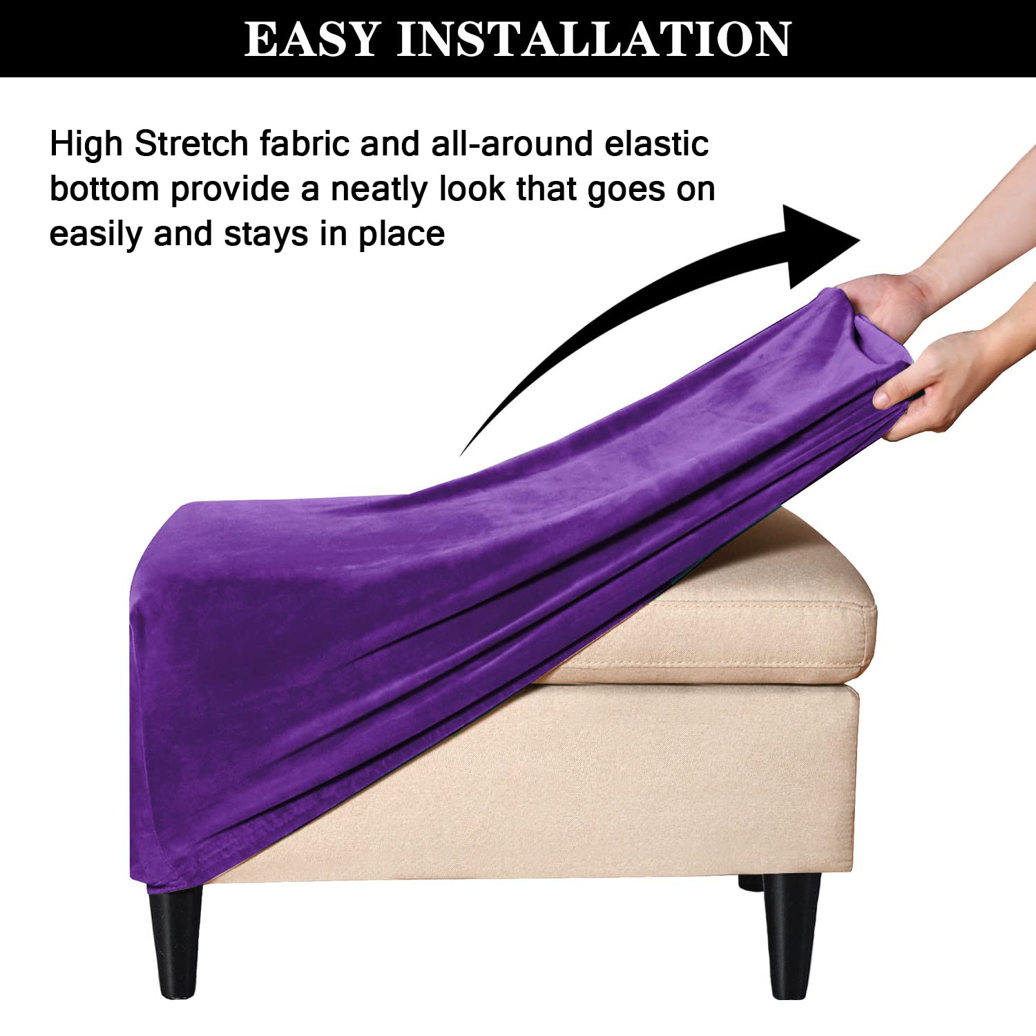 Velvet Ottoman Slipcover - Stretch Rectangle Storage Stool Cover for Living Room, Footstool Protector (Purple) | Perfect for Sofa Sets, Home Decor & Furniture Protection