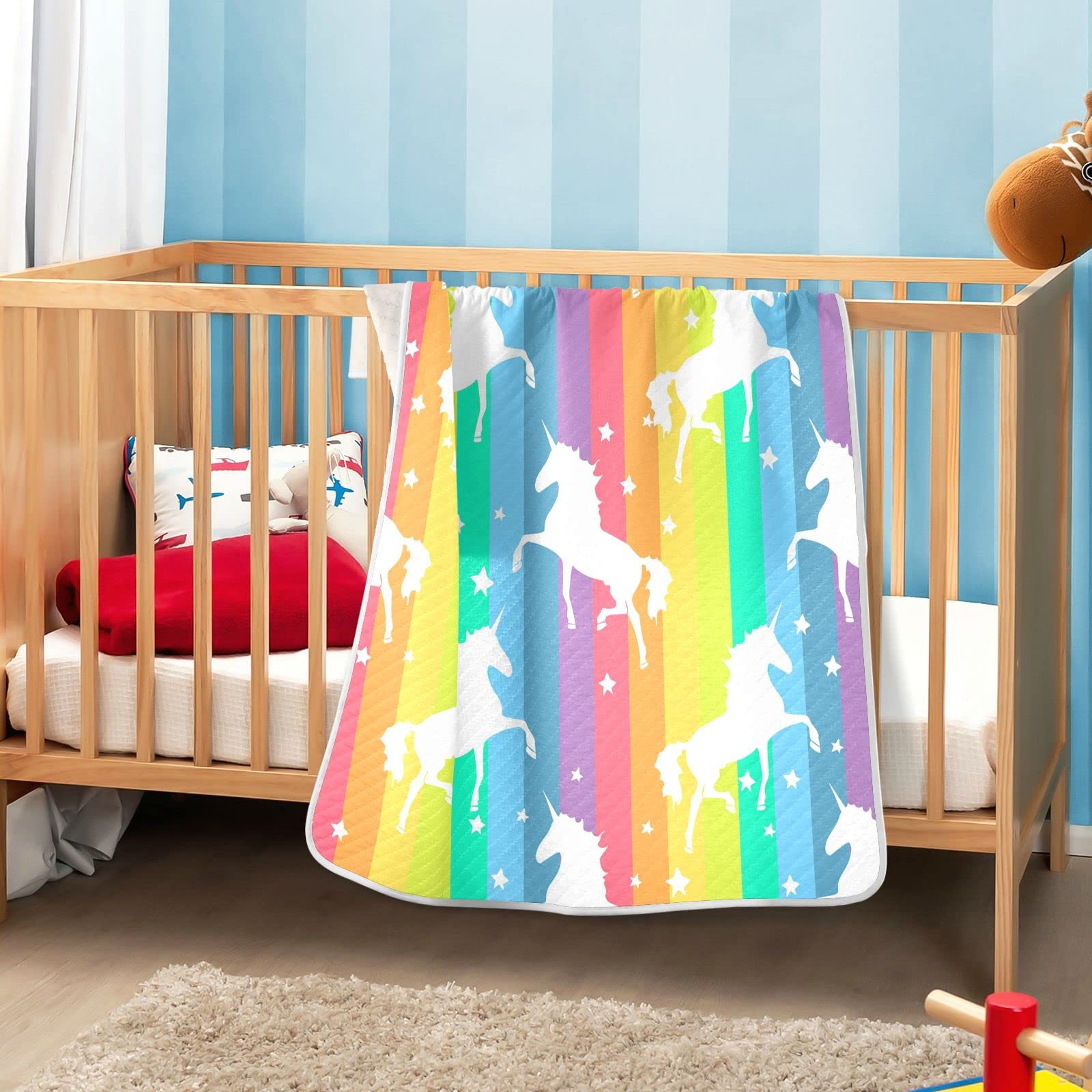 Wfrish Unicorn Rainbow Baby Blanket - Soft Cotton Cartoon Animal Stroller Throw for Newborns & Toddlers (30x40 Inches) | Perfect for Swaddling, Nursery Decor, and Stroller Use - Ideal Gift for Boys & Girls