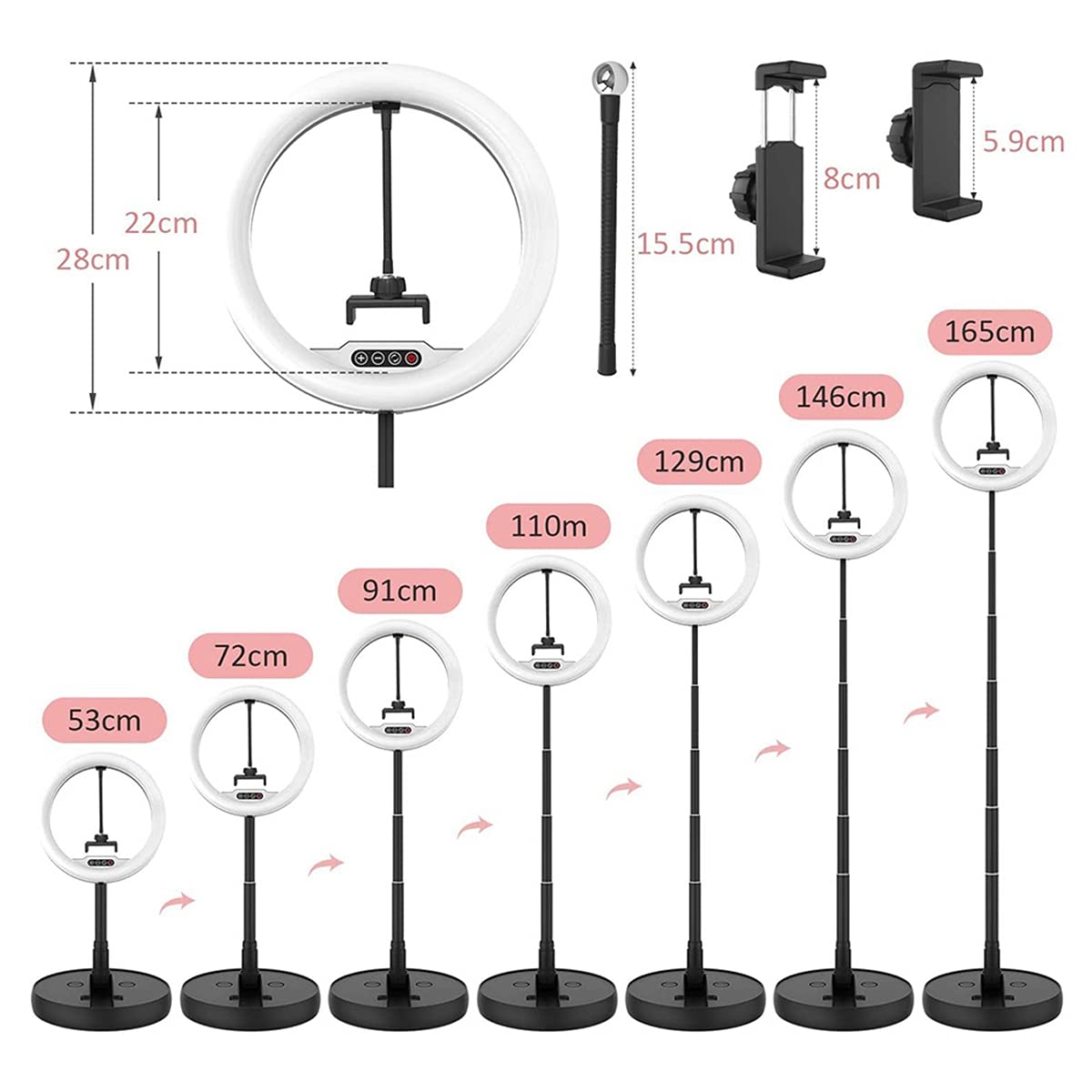 Portable Makeup Ring Light - 3 Colors, 10 Brightness for Streaming & Photography
