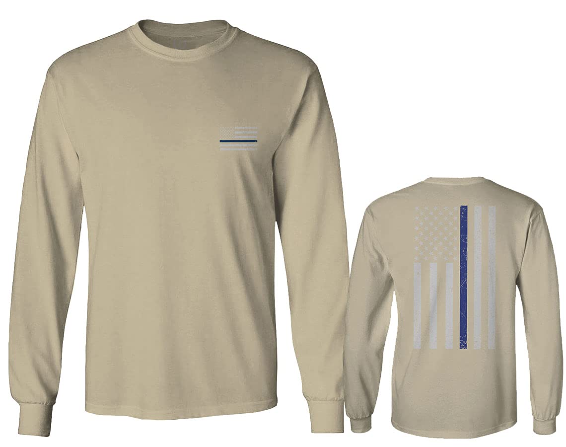 Thin Blue Line American Flag Long Sleeve Shirt for Men - Police Support USA Lives Matter - Patriotic Apparel for Law Enforcement Backers & First Responders