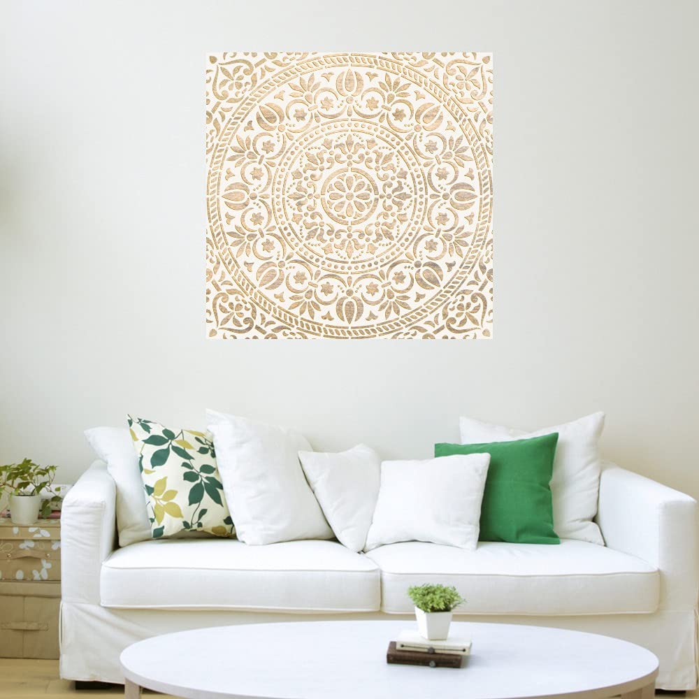 Fine Art Canvas Wall Decor - Ornamental White Gold Abstract Painting by Artist Belle Maison - 22x22 Inch Ready to Hang Canvas Art for Living Room, Bedroom, Office - Perfect for Modern Home & Office Decor