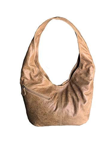 Vintage Distressed Brown Leather Hobo Bag for Women - Multi-Pocket Shoulder Handbag with Adjustable Strap - Casual & Classic Purse for Everyday Use, Work, and Travel | Alicia Collection