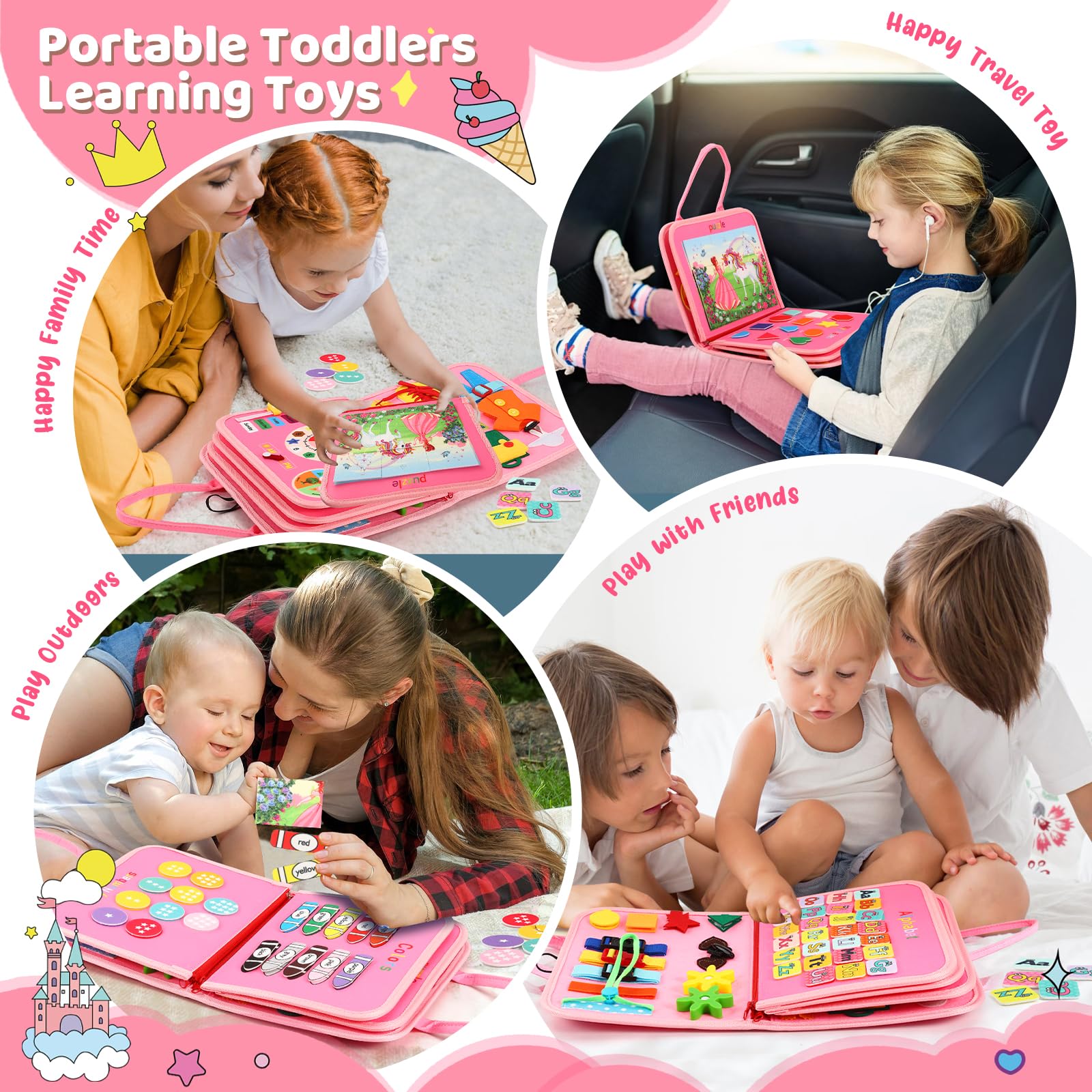 **Montessori Busy Board for Toddlers 1-3 Years - Sensory Educational Toys for Boys & Girls - Preschool Learning Activities, Travel Essentials for Airplane & Car Rides - Perfect Gift for 2-4 Year Olds**